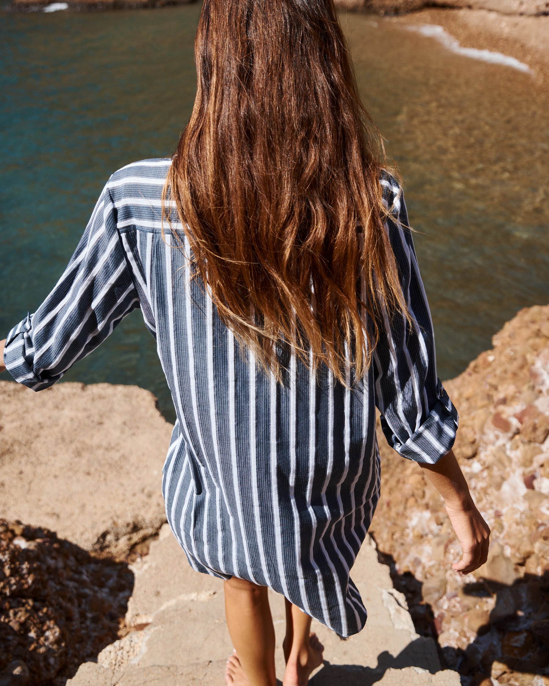 EAU DE SEA Striped Textured Shirt Blue and white 02100044 - View2
