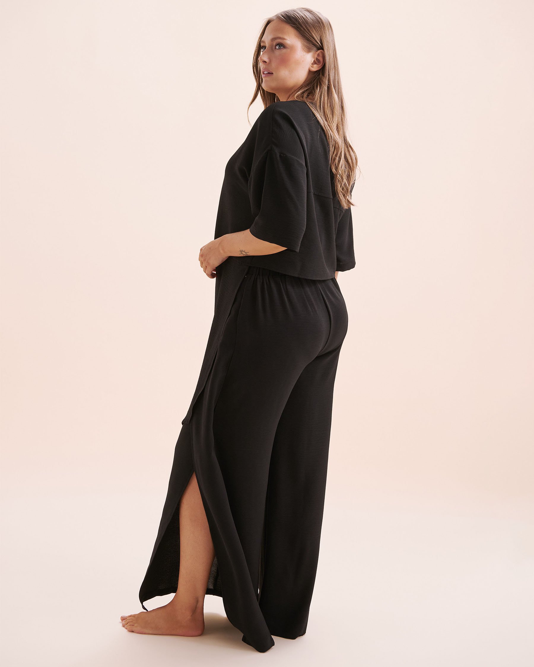 EVERYDAY SUNDAY Short Sleeves Front Tie Cover Up Shirt Black ESBEAW05868A - View4