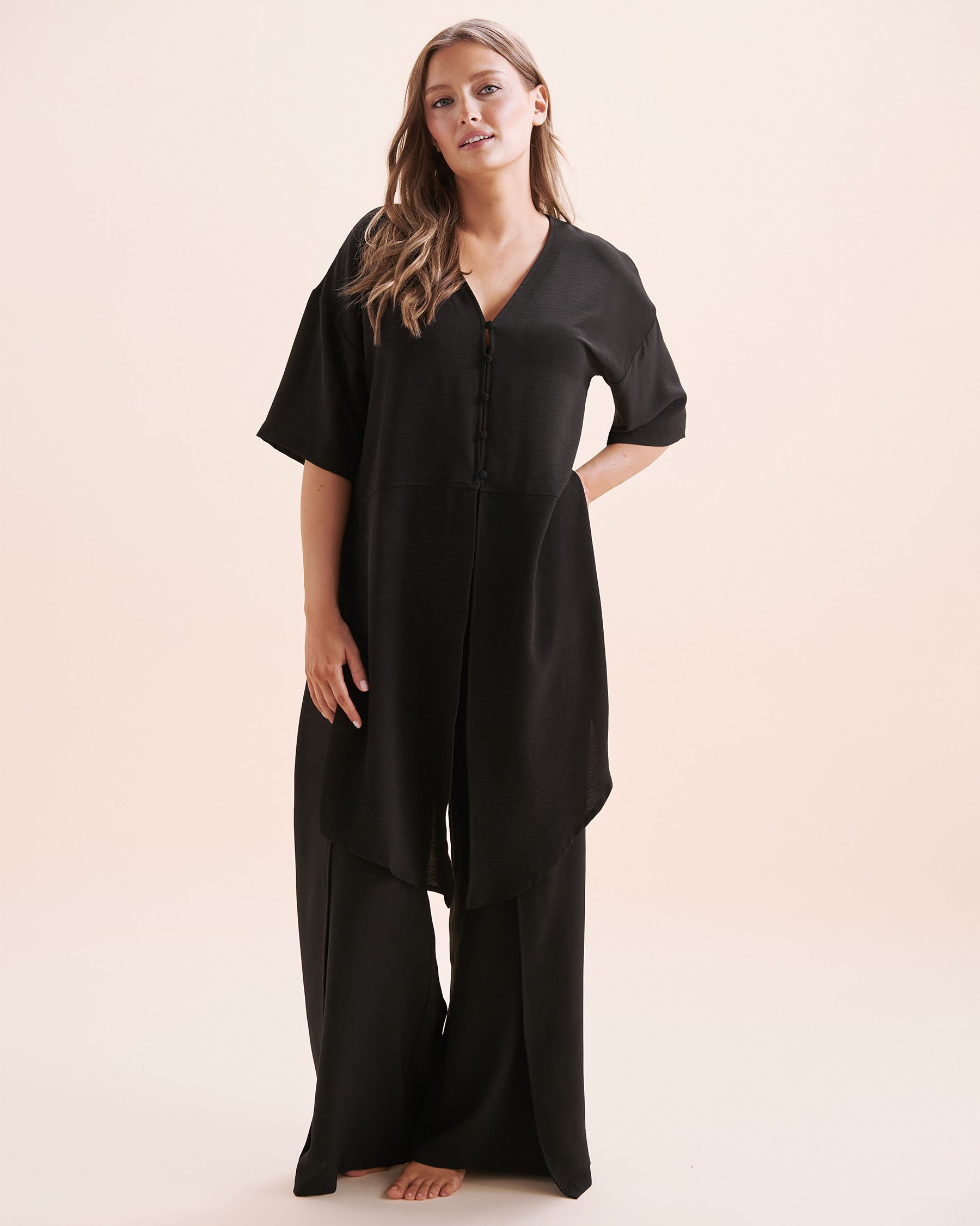 EVERYDAY SUNDAY Short Sleeves Front Tie Cover Up Shirt Black ESBEAW05868A - View8