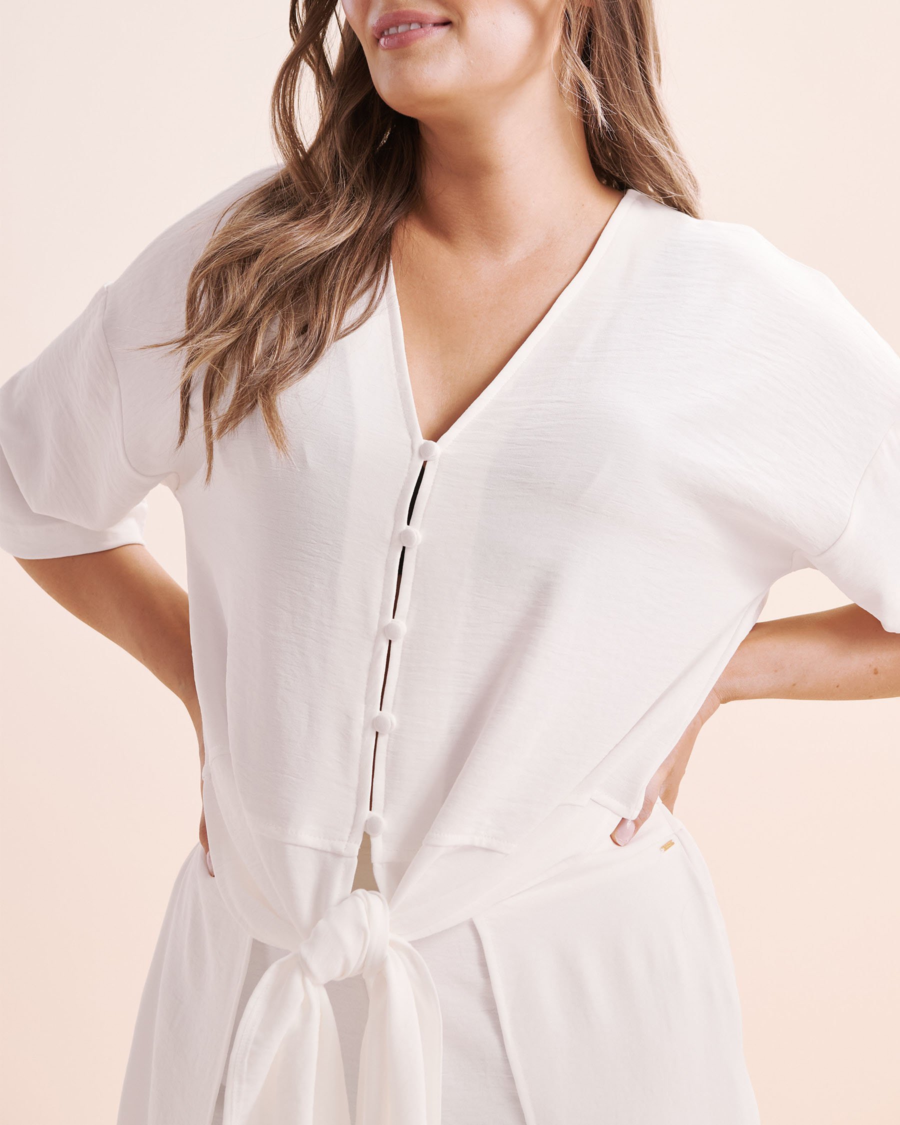 EVERYDAY SUNDAY Short Sleeves Front Tie Cover Up Shirt White ESBEAW05868 - View7