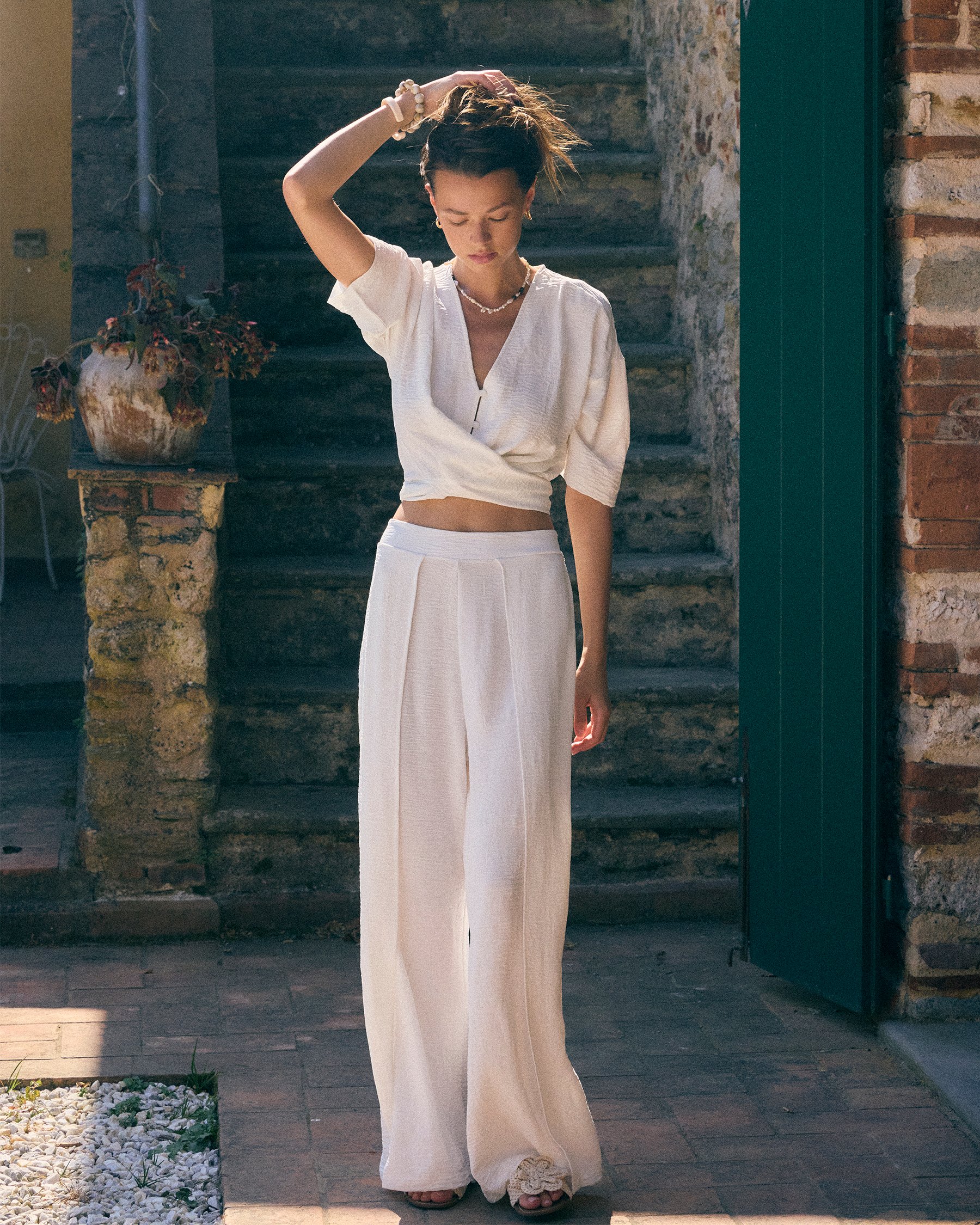 EVERYDAY SUNDAY Wide Leg Cover Up Pants White ESBEAW05869 - View1