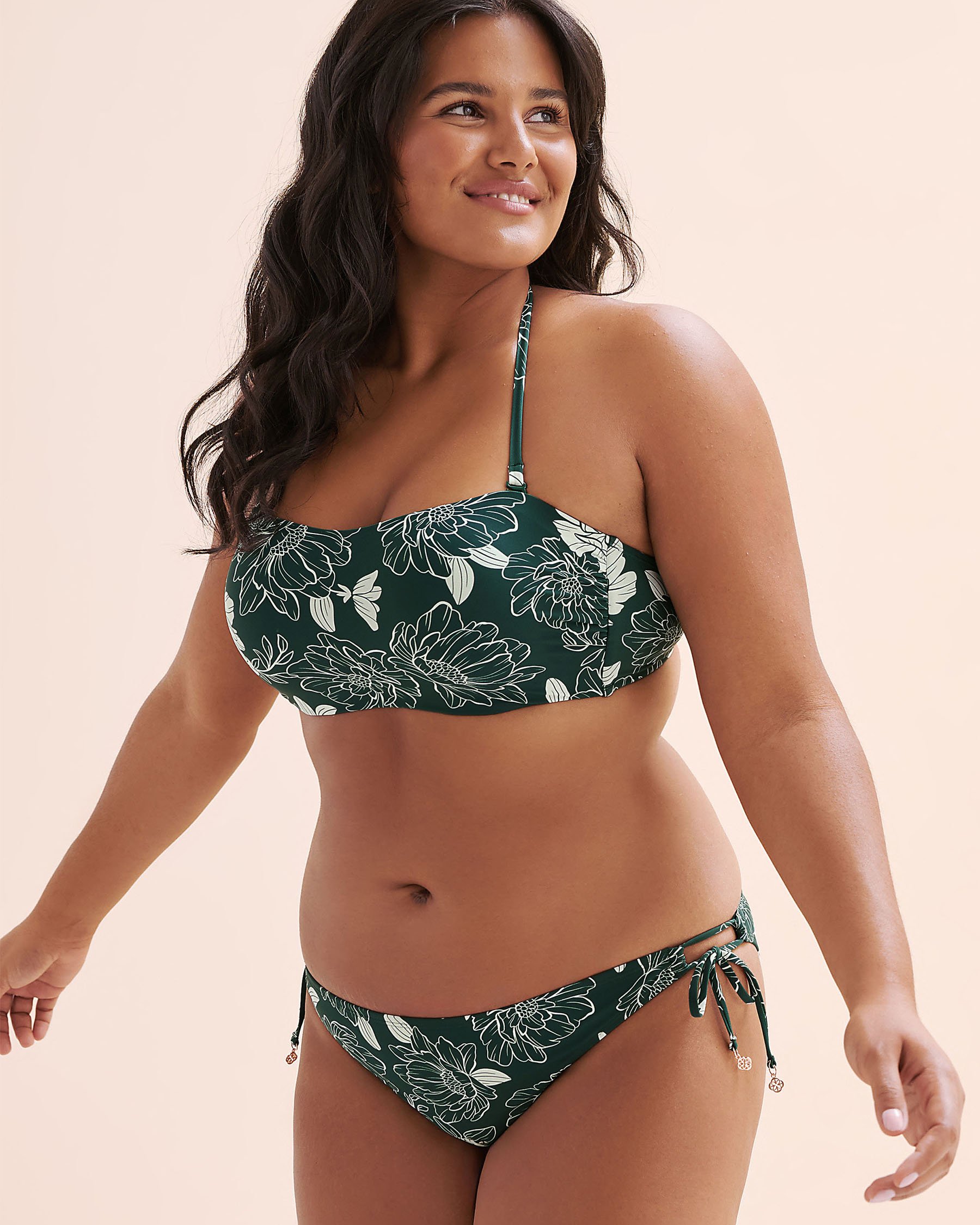 TURQUOISE COUTURE Floral Bandeau Bikini Top Green and white 01100480 - View7