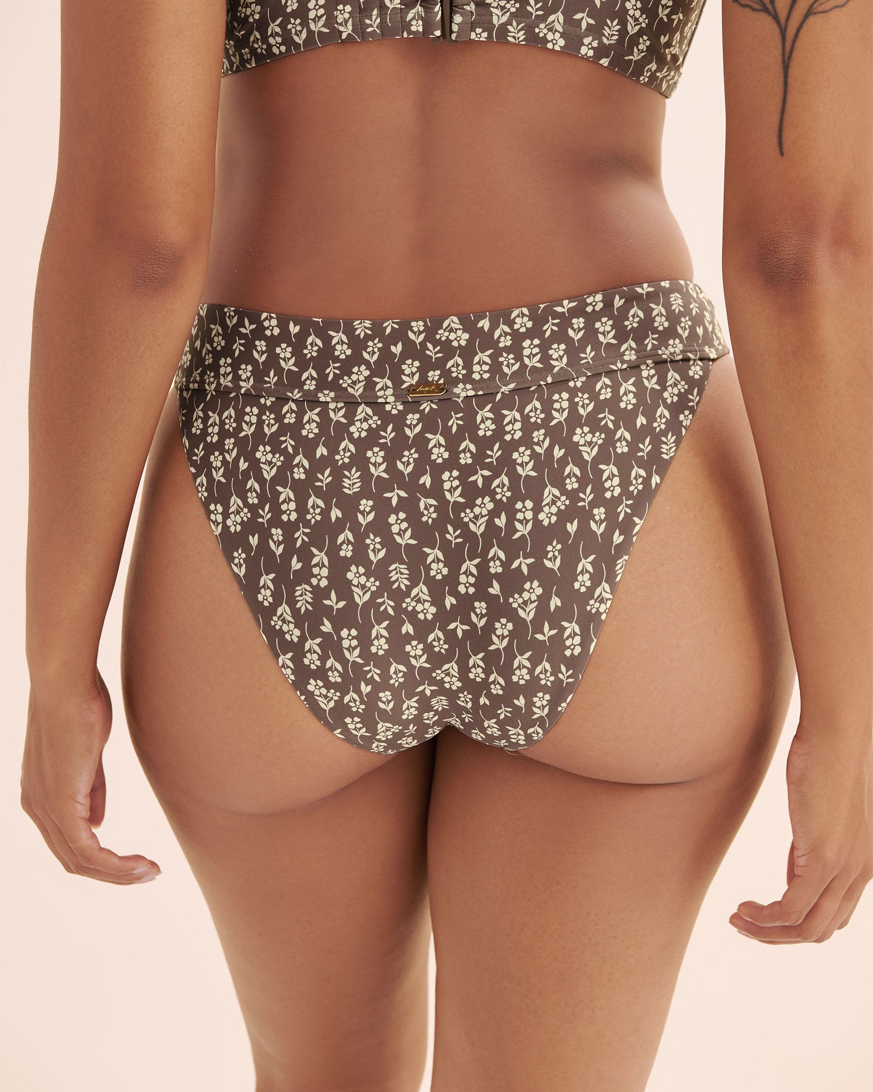 TROPIK Floral Mid-Rise Cheeky Bikini Bottom Brown and white 01300503 - View4