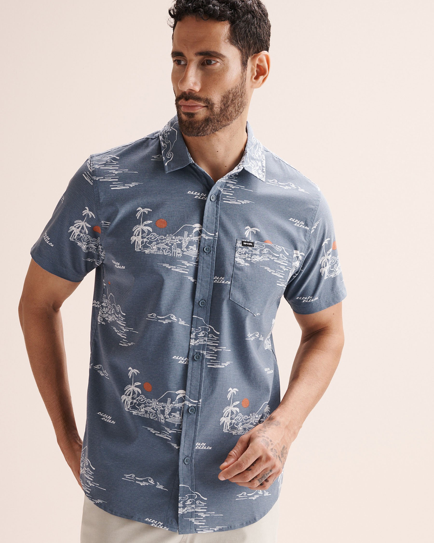 RIP CURL Fun Times Aerotech Short Sleeves Shirt Blue, white, brown 05GMSH - View1