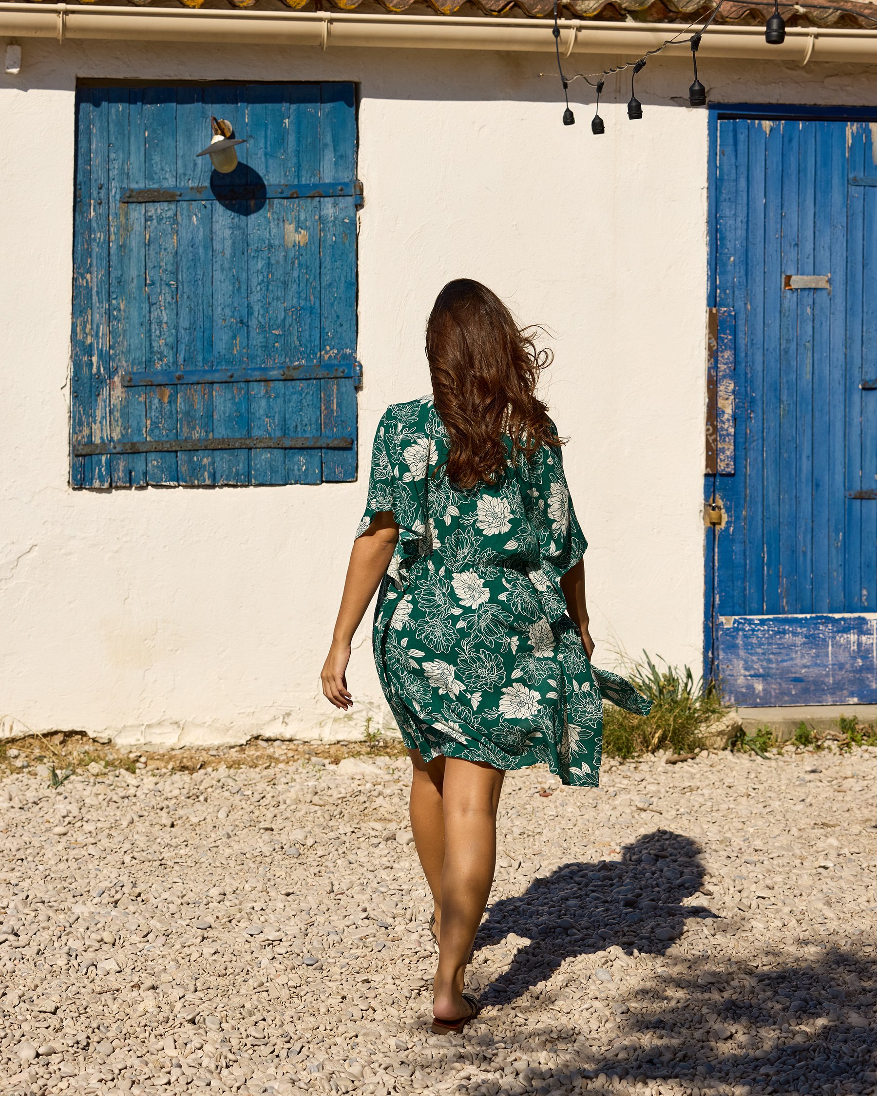 TURQUOISE COUTURE Caftan en gaze floral Vert et blanc 02400058 - View2