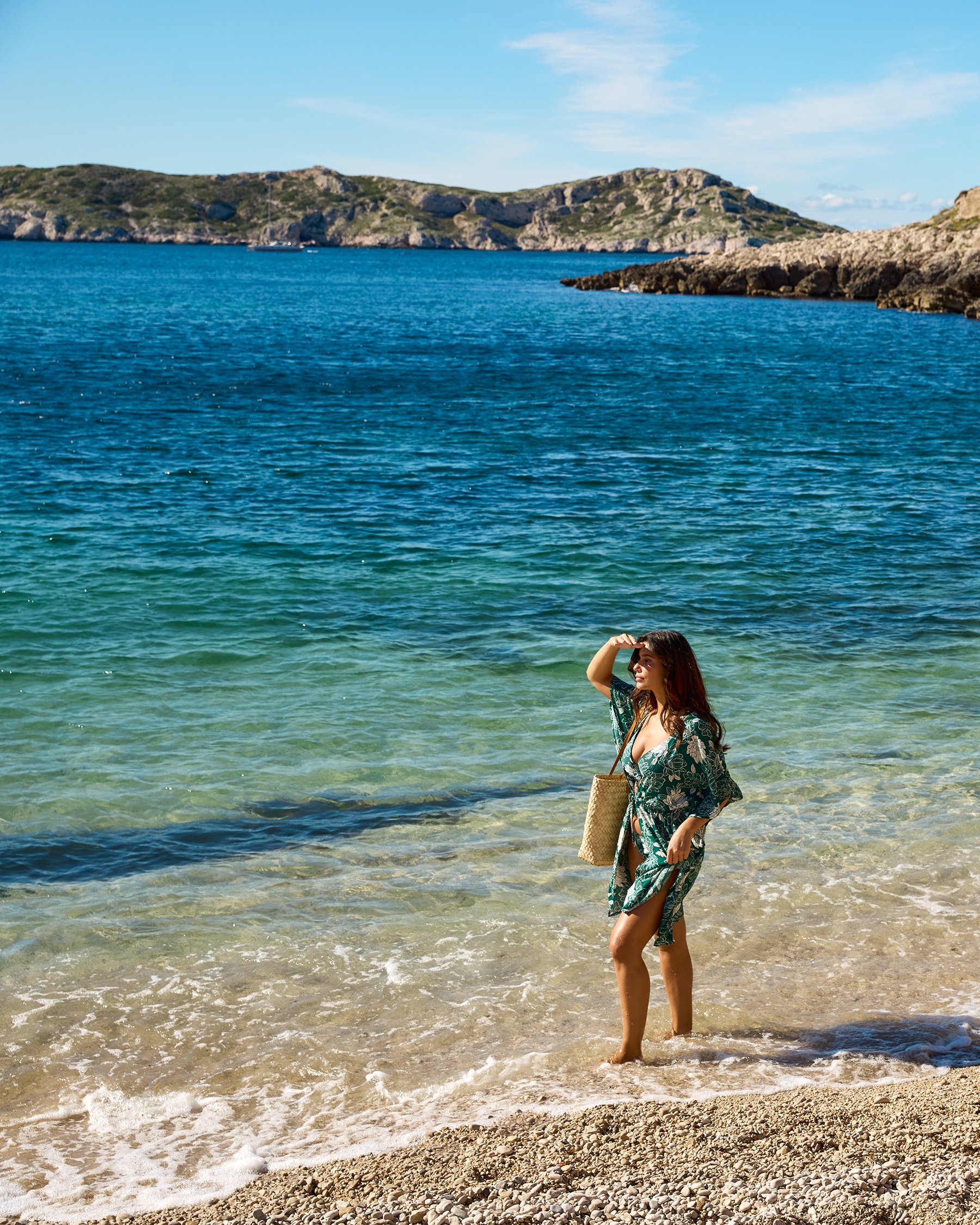 TURQUOISE COUTURE Gauze Floral Caftan Green and white 02400058 - View4