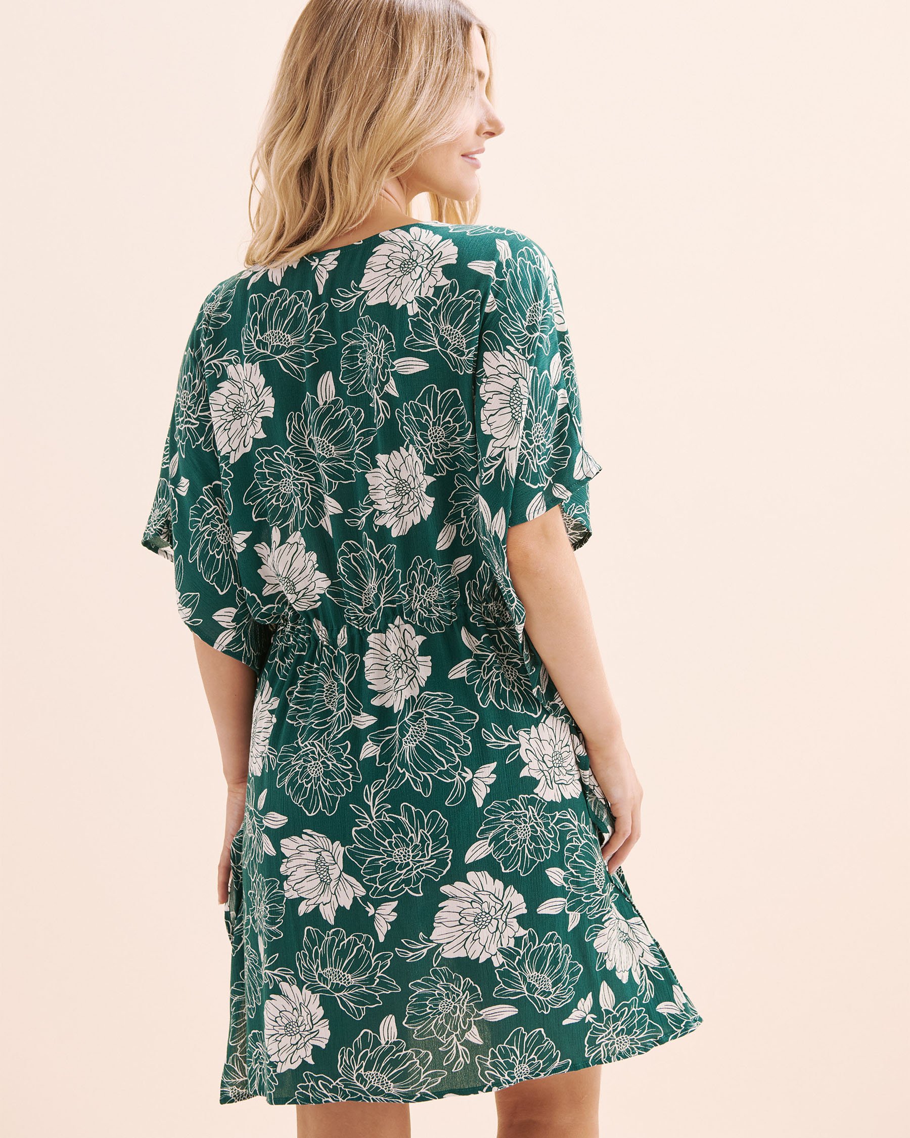 TURQUOISE COUTURE Gauze Floral Caftan Green and white 02400058 - View6