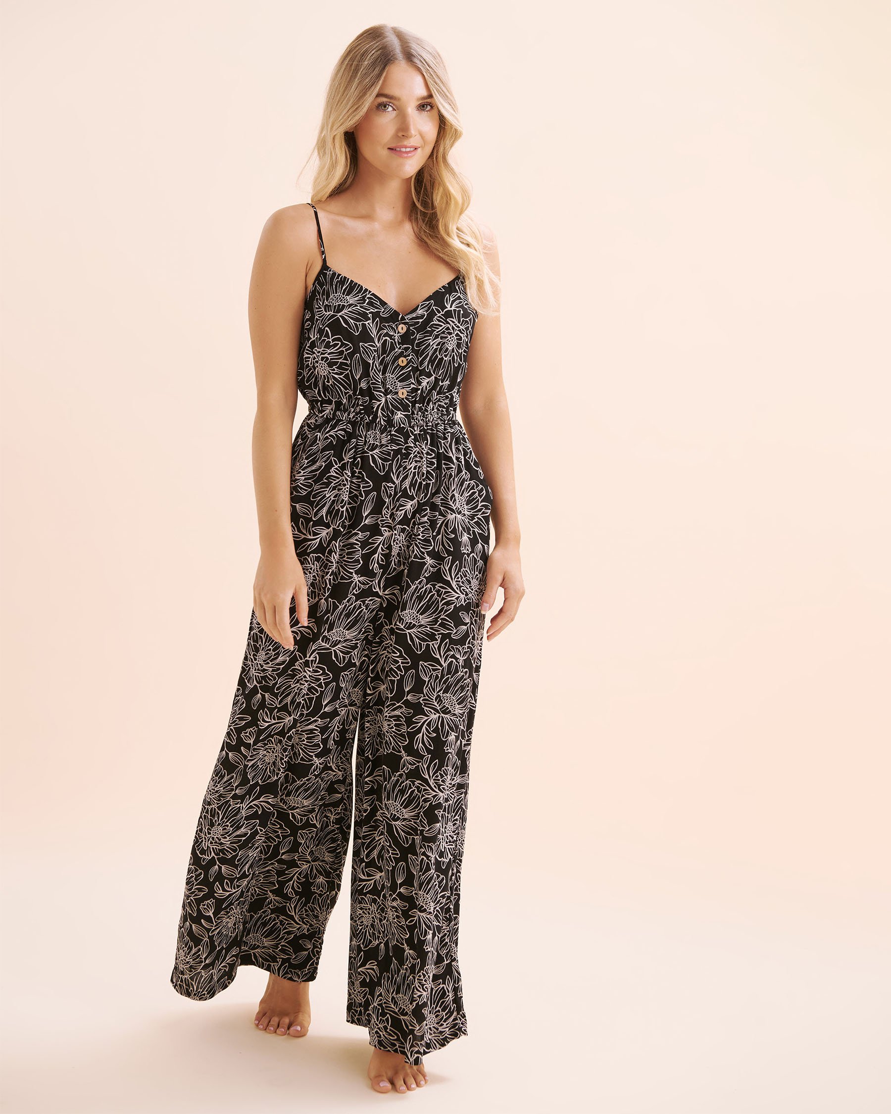 TURQUOISE COUTURE Combinaison en gaze floral Noir et blanc 02300177 - View1