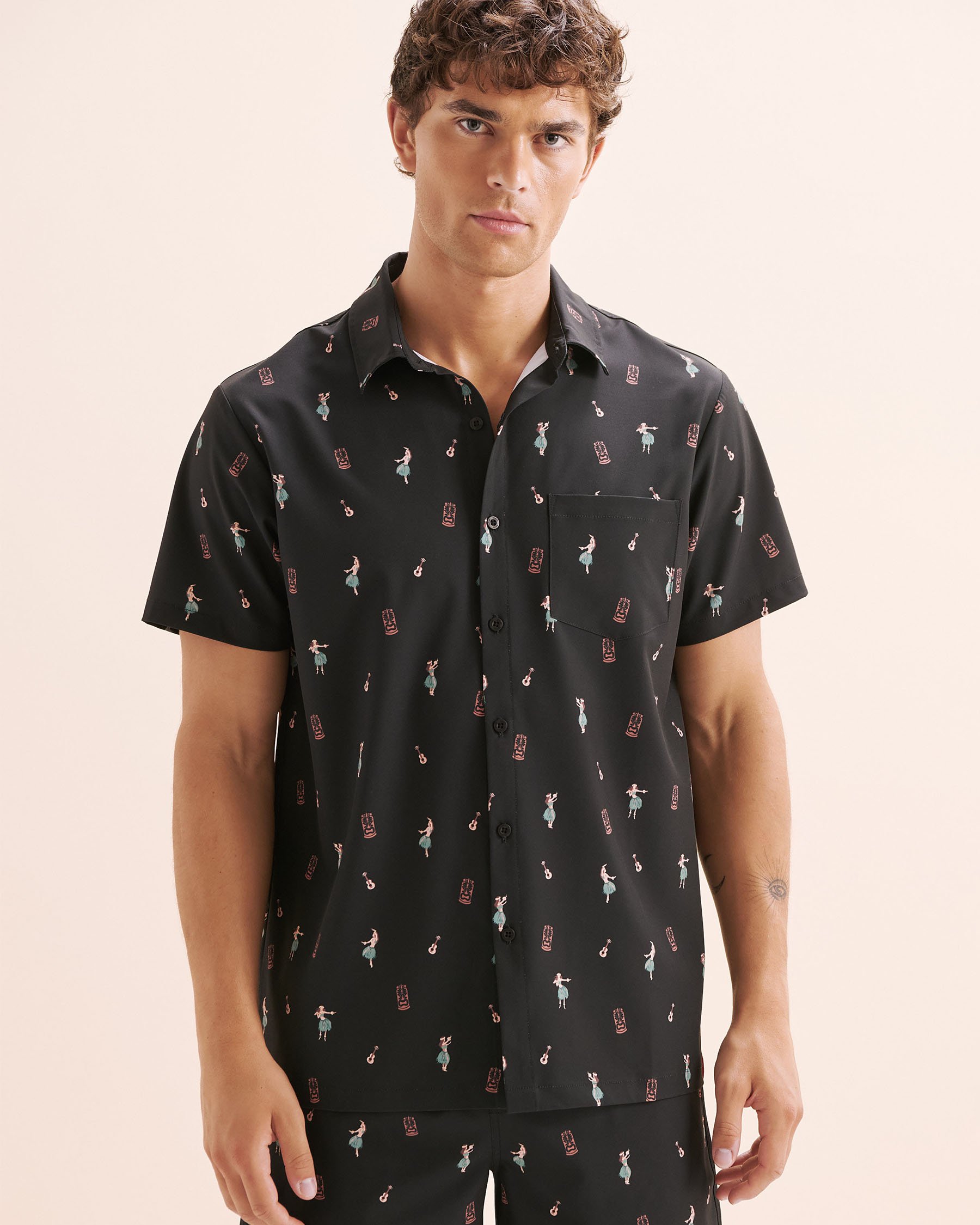 HAMABE Short Sleeves Shirt Black 04100048 - View3