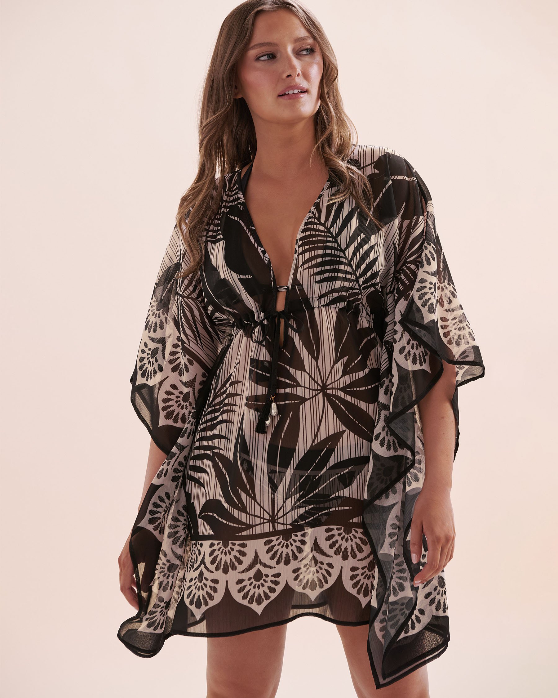 BLEU ROD BEATTIE Island Time Chiffon Caftan White and black RBIT26802 - View4