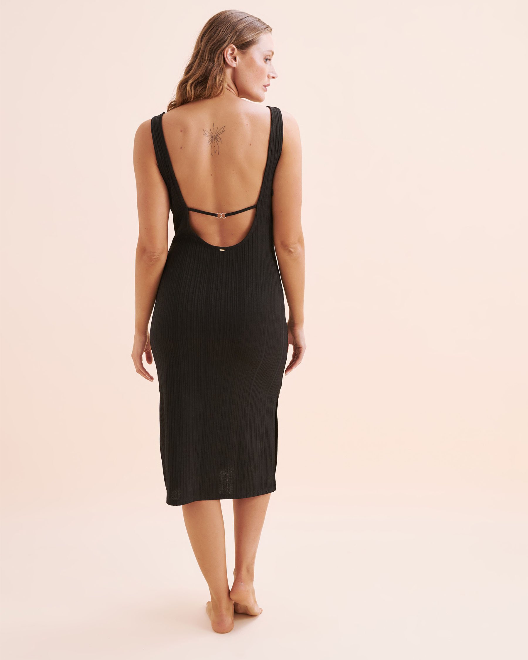 EVERYDAY SUNDAY Knit Ribbed Cover Up Dress Black ESBEAW05831A - View2