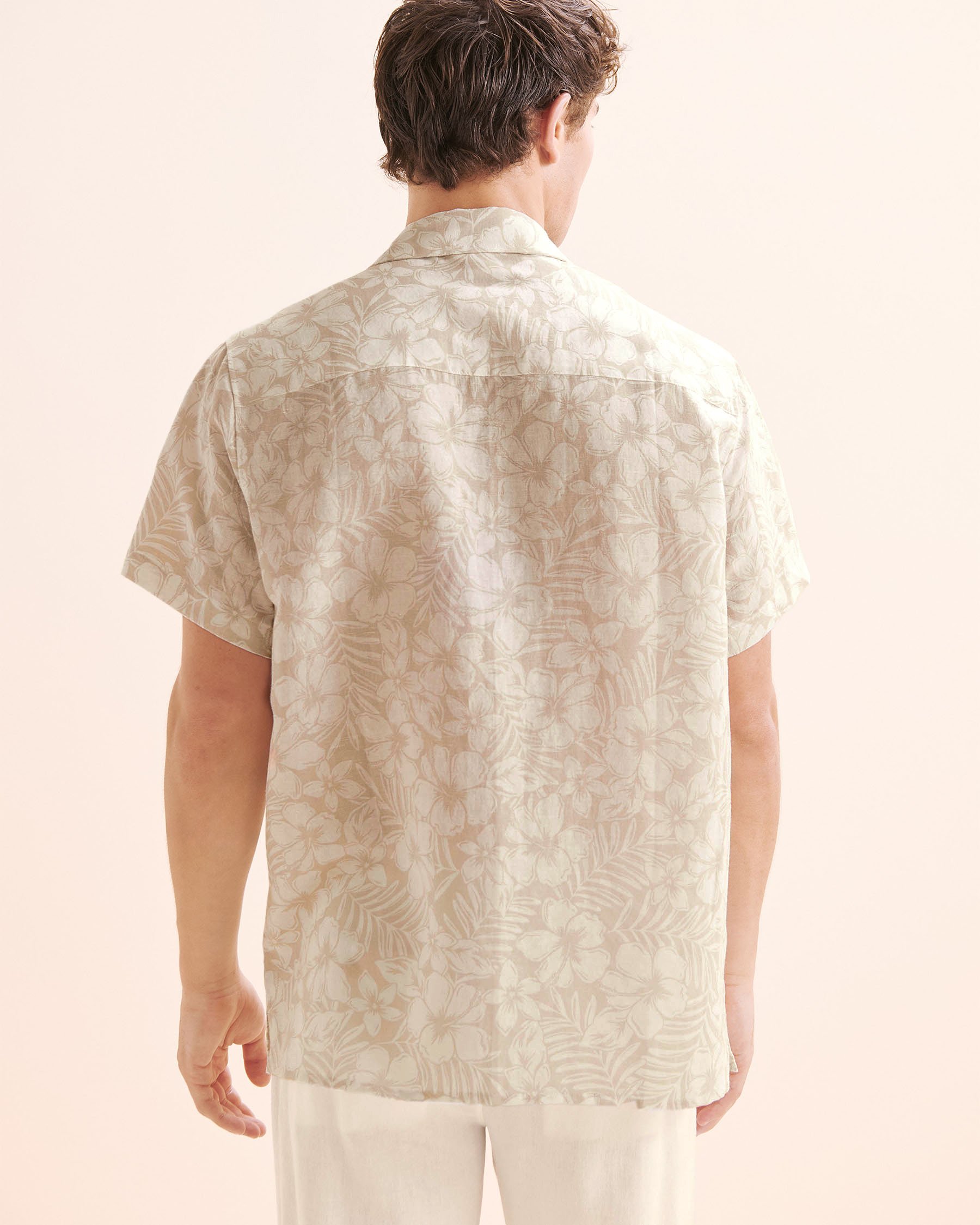 OFF THE BEACH Chemise à manches courtes en lin Beige et blanc 04100045 - Voir5