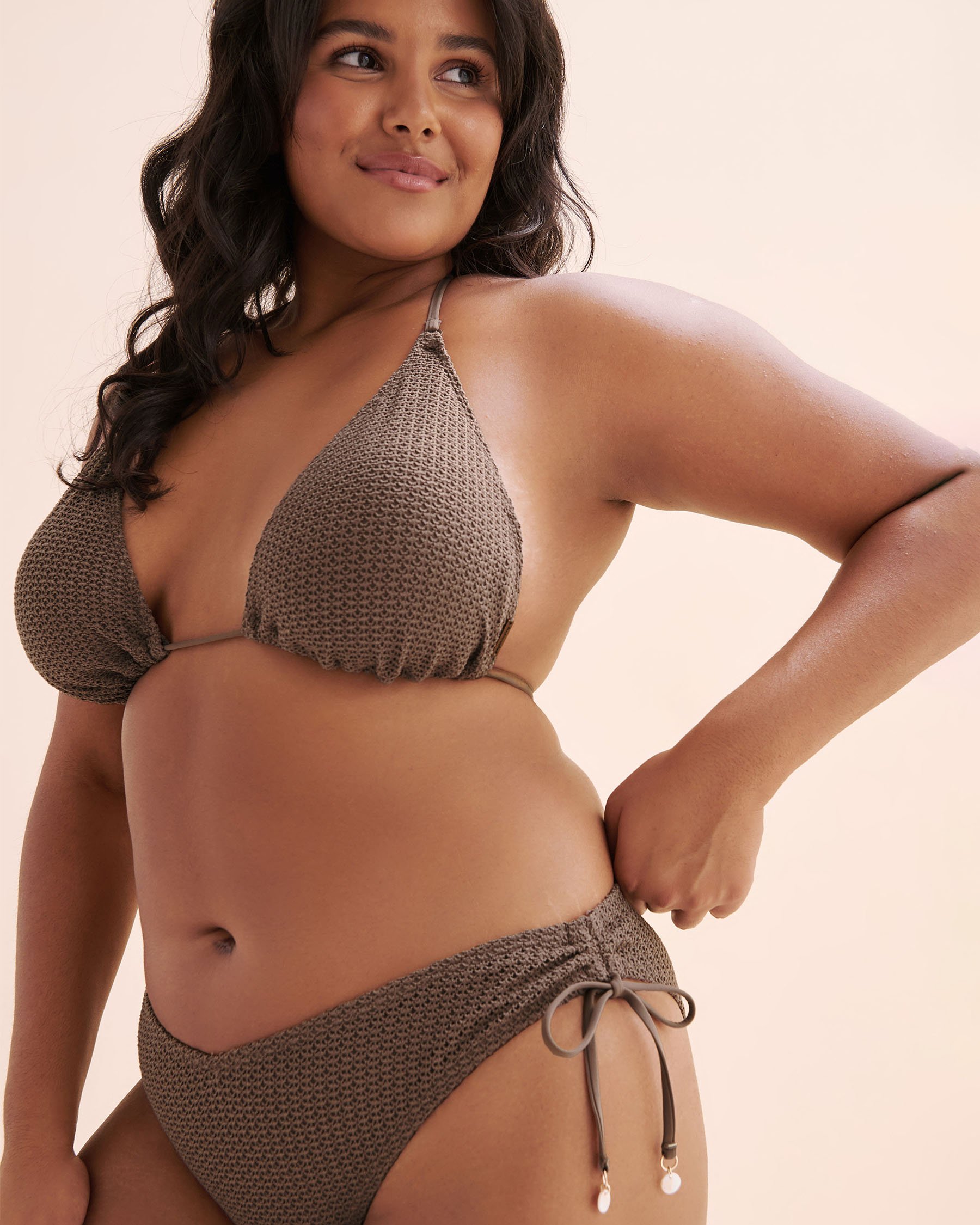 MY BIKINI STORY Haut de bikini triangle en crochet Brun taupe 01100476 - View6