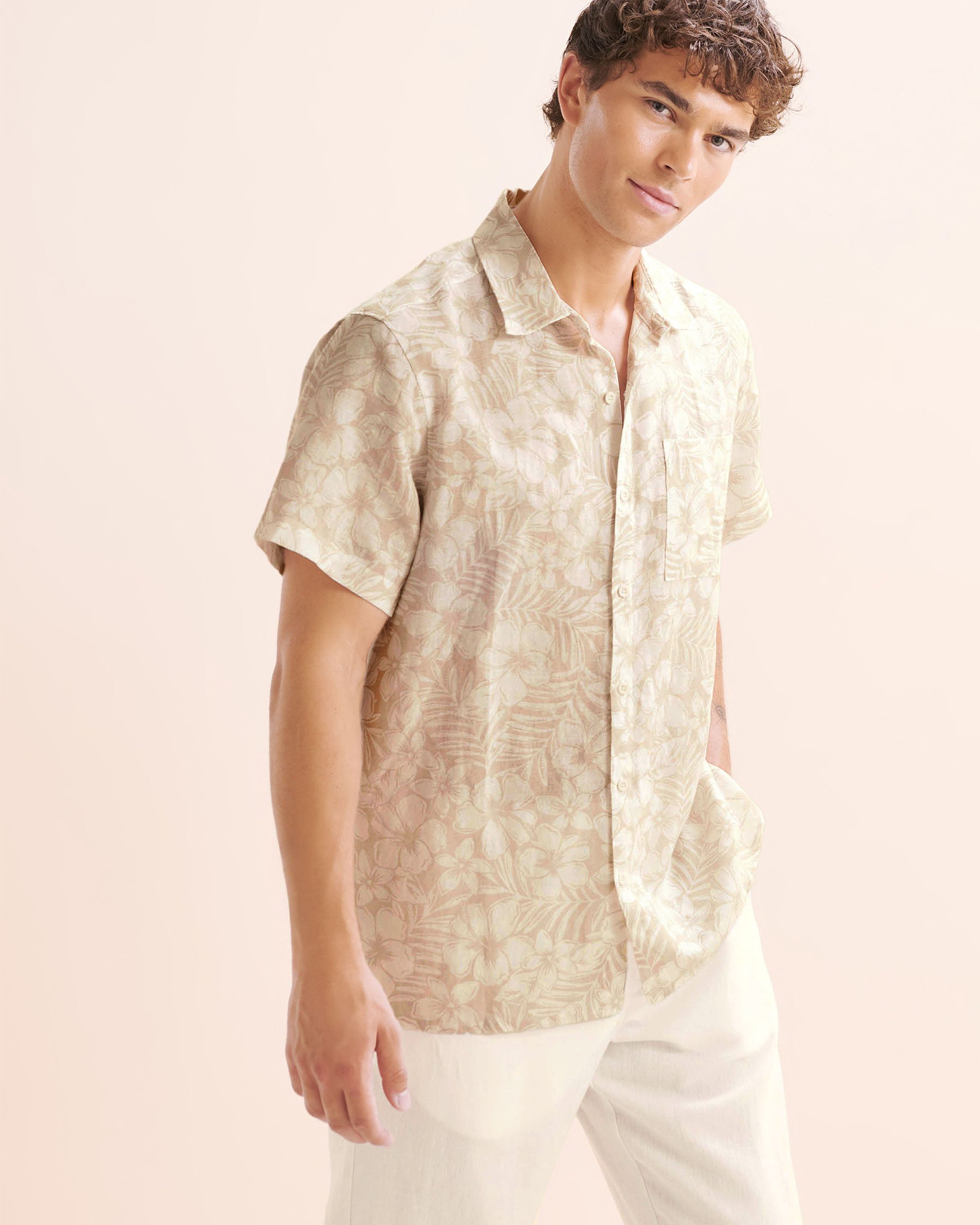 OFF THE BEACH Linen Blend Short Sleeve Shirt Beige and white 04100045 - View4