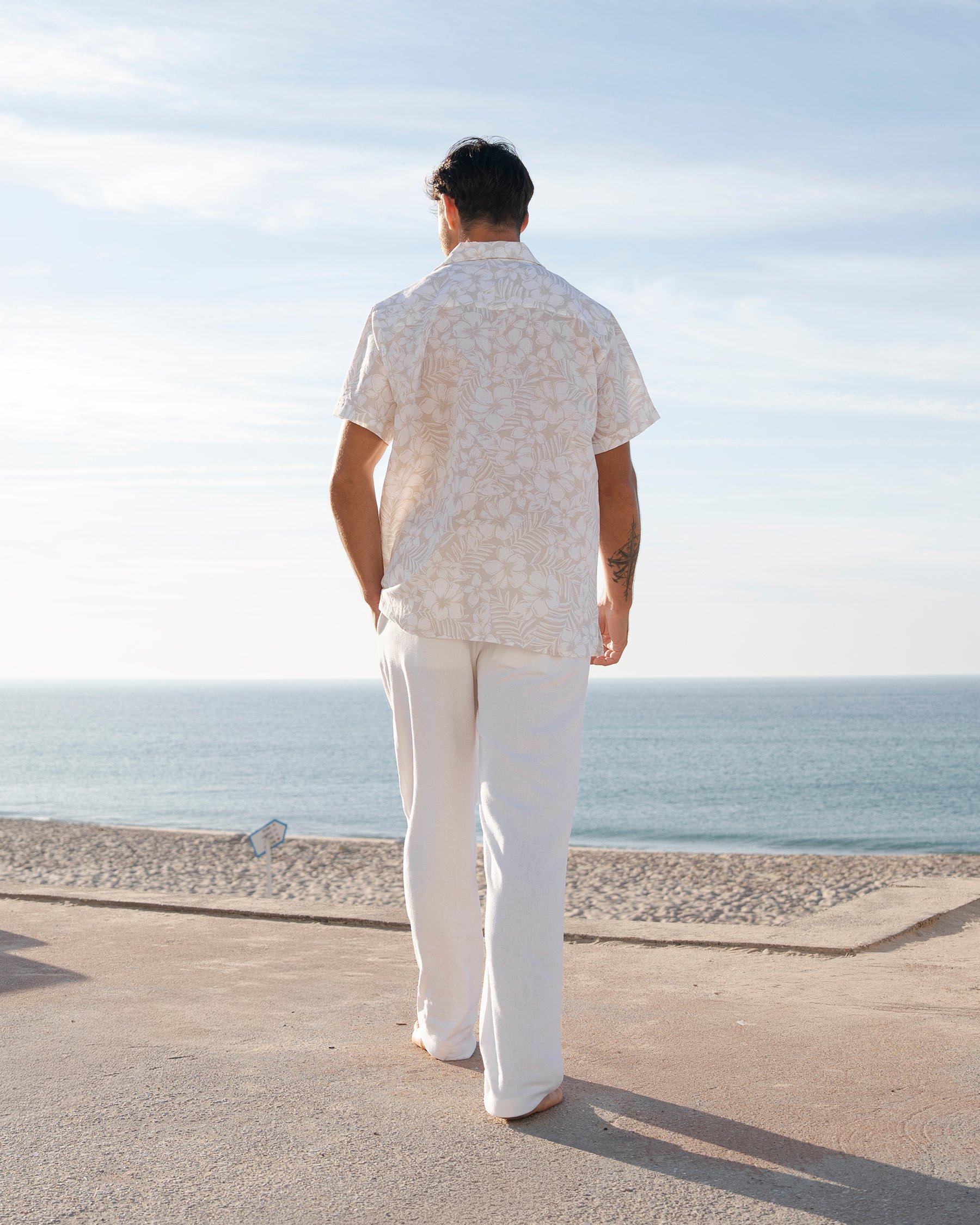 OFF THE BEACH Linen Blend Short Sleeve Shirt Beige and white 04100045 - View3
