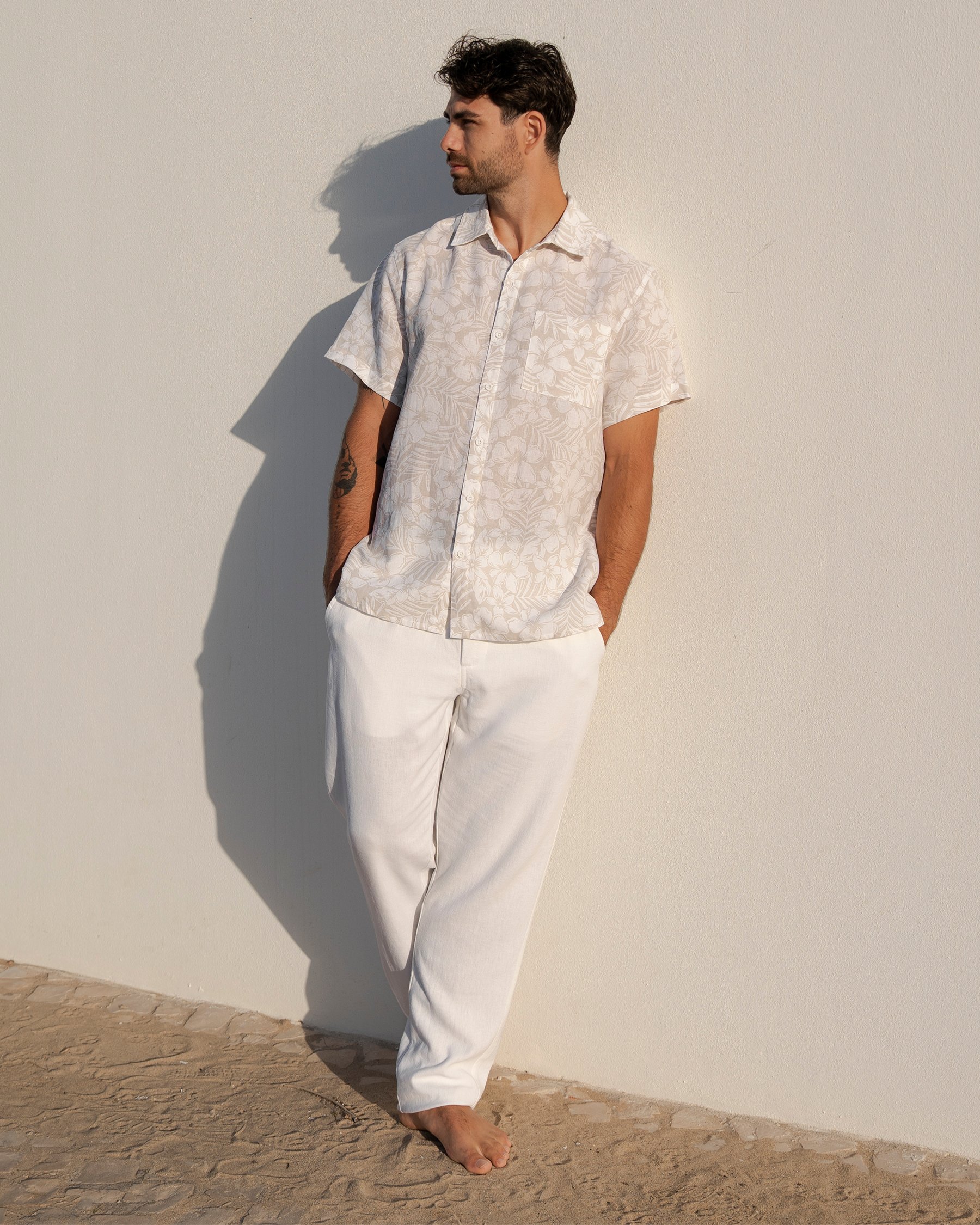 OFF THE BEACH Linen Blend Short Sleeve Shirt Beige and white 04100045 - View2