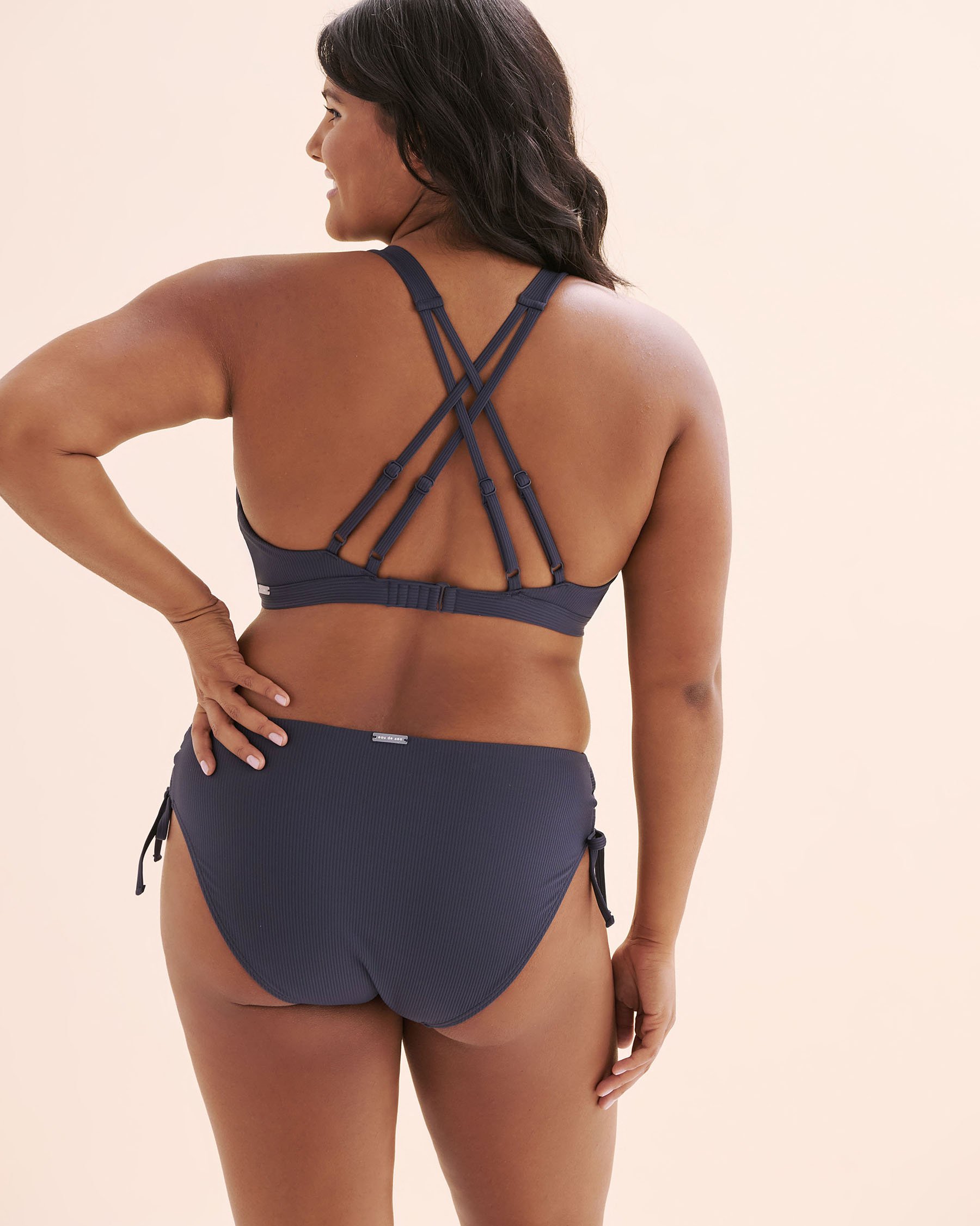 EAU DE SEA Ribbed Crossover Bralette Bikini Top Mood Indigo Blue 01100473 - View6