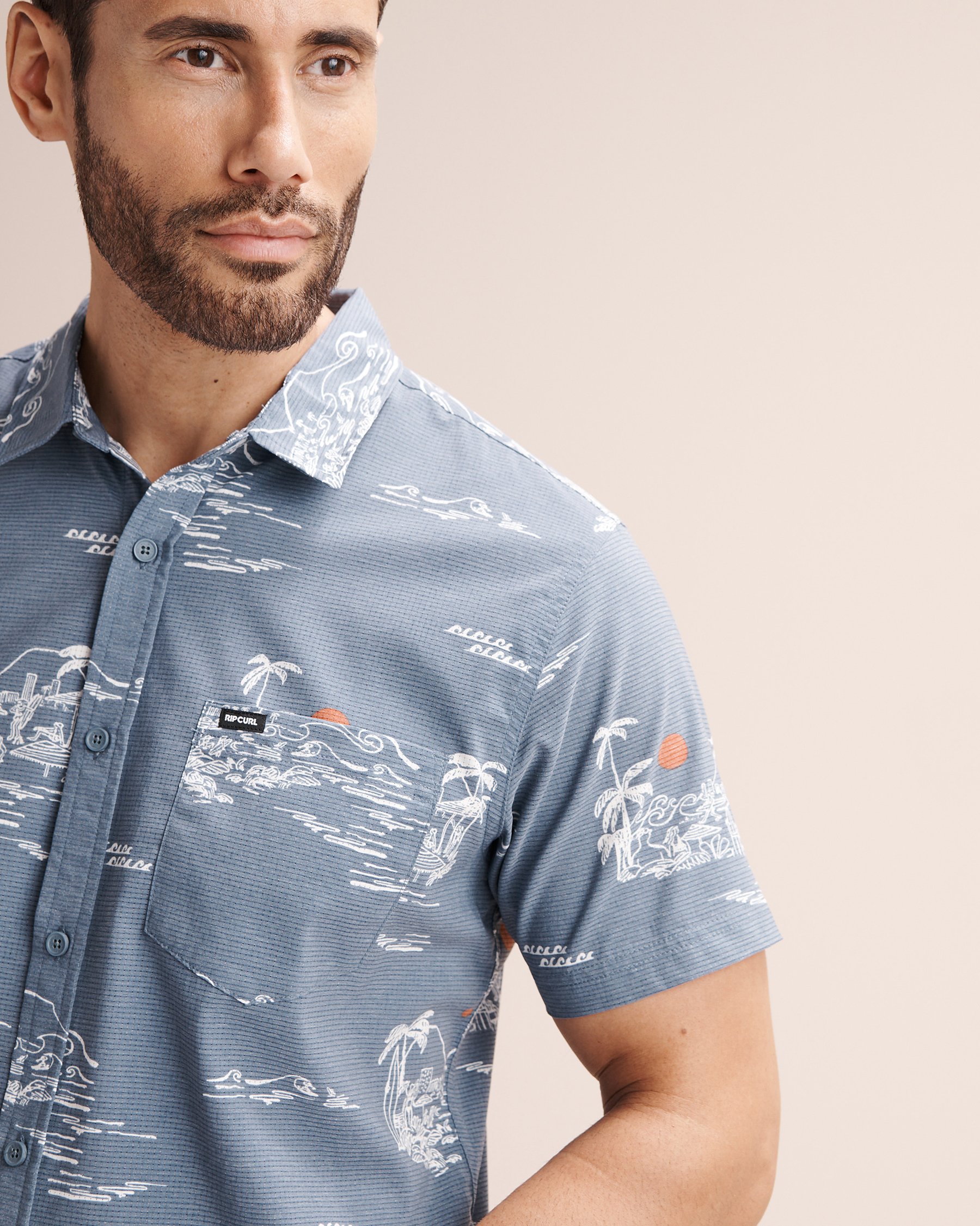 RIP CURL Fun Times Aerotech Short Sleeves Shirt Blue, white, brown 05GMSH - View3