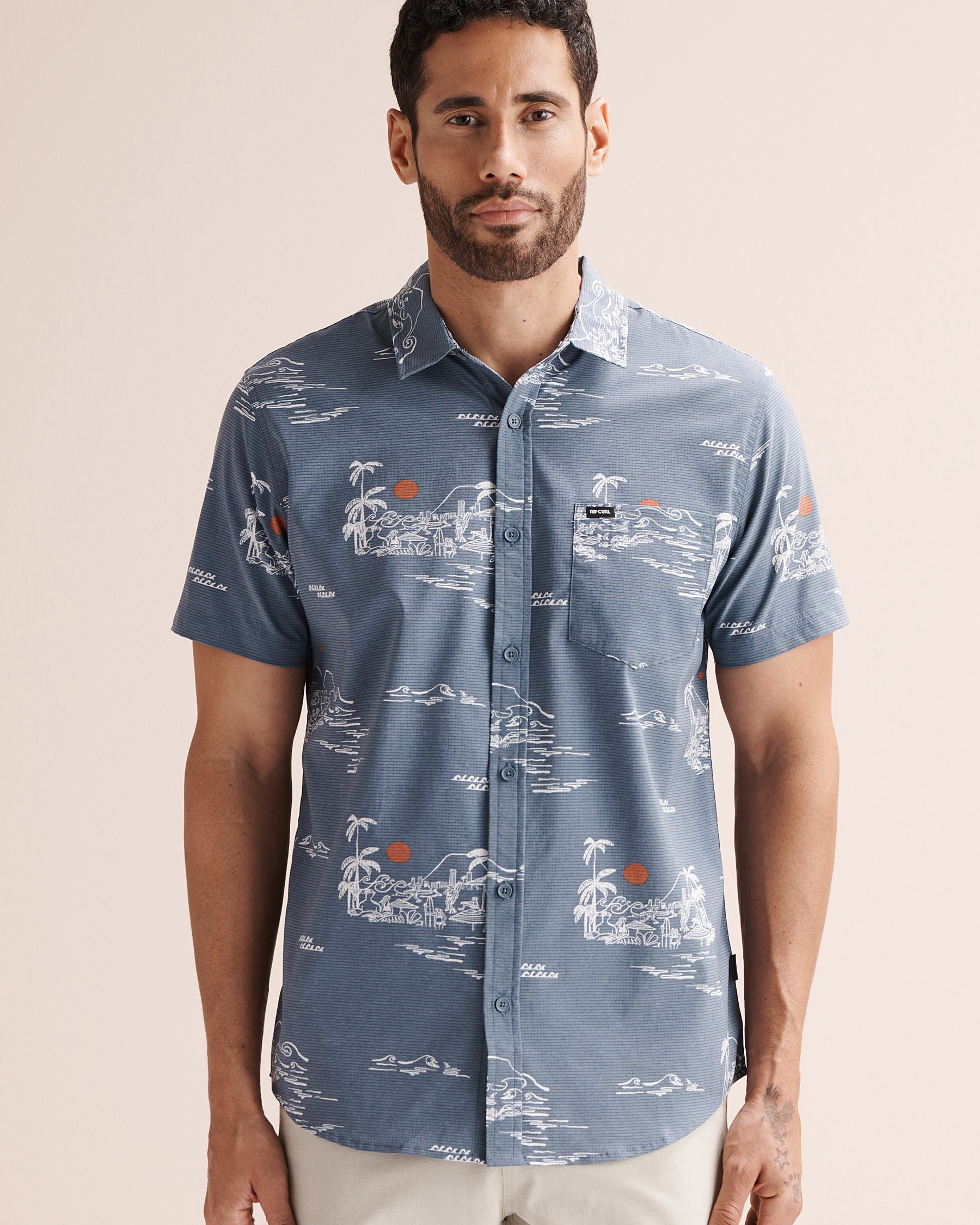 RIP CURL Fun Times Aerotech Short Sleeves Shirt Blue, white, brown 05GMSH - View4