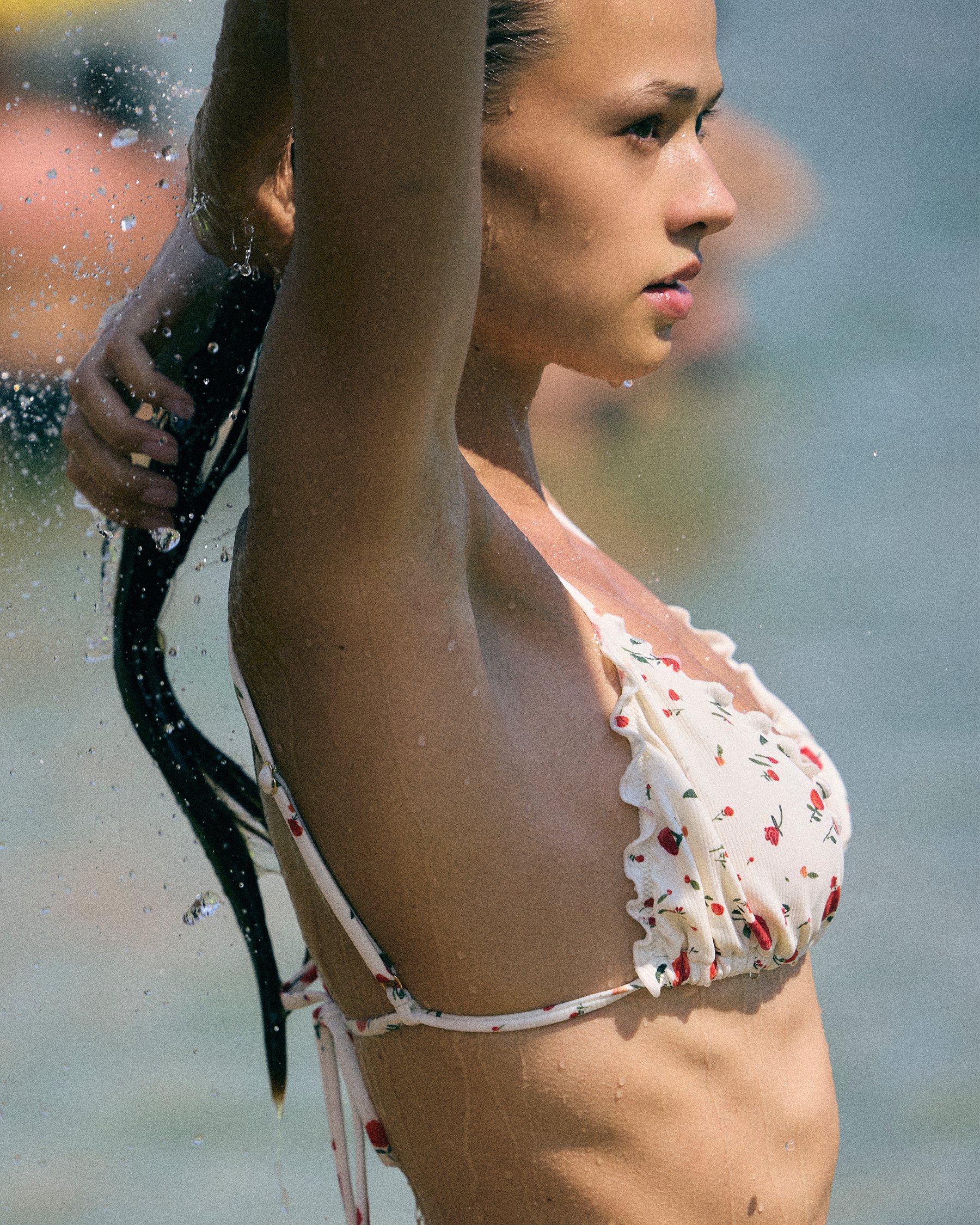 EVERYDAY SUNDAY Rosy Bliss Frill Edge Triangle Bikini Top White, red, green ESBEAW05719 - View2