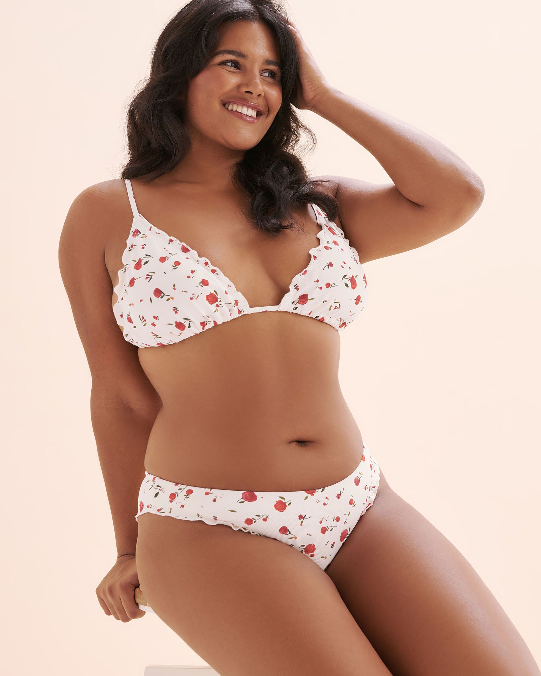 EVERYDAY SUNDAY Rosy Bliss Frill Edge Triangle Bikini Top White, red, green ESBEAW05719 - View9