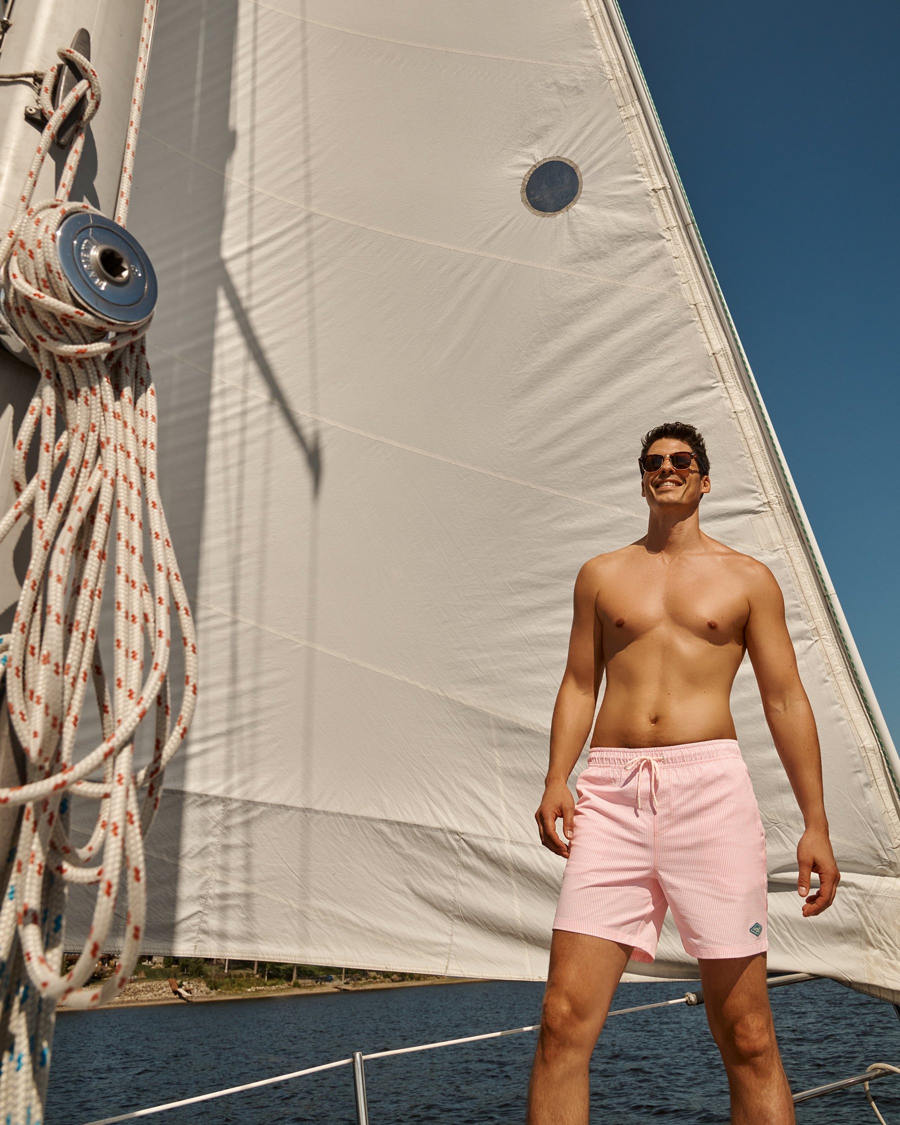 SHORELINE SEVEN Long Liner Seersucker Volley Swimsuit Pink and white 03100066 - View5