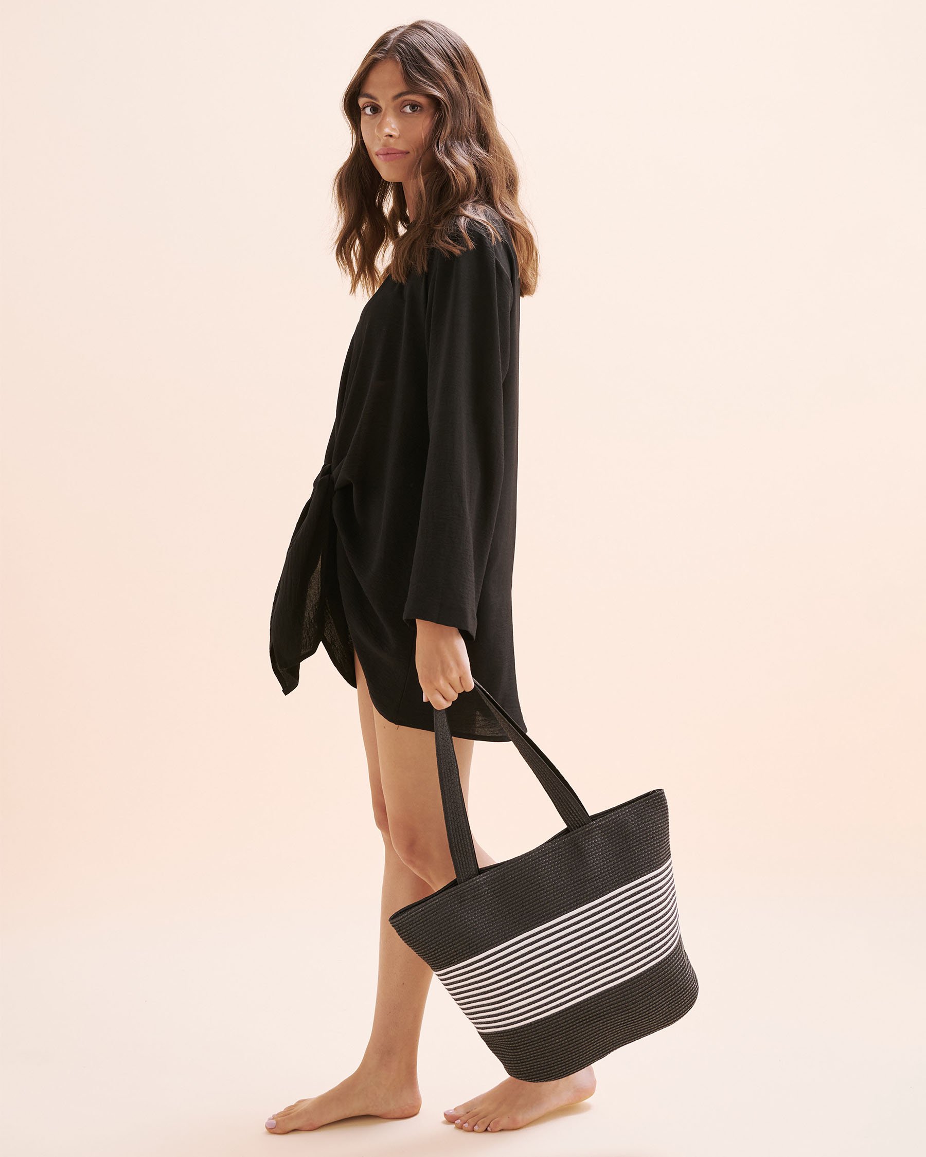 SARAJANE Stripe Beach Bag Black and white 25SJ3639 - View3