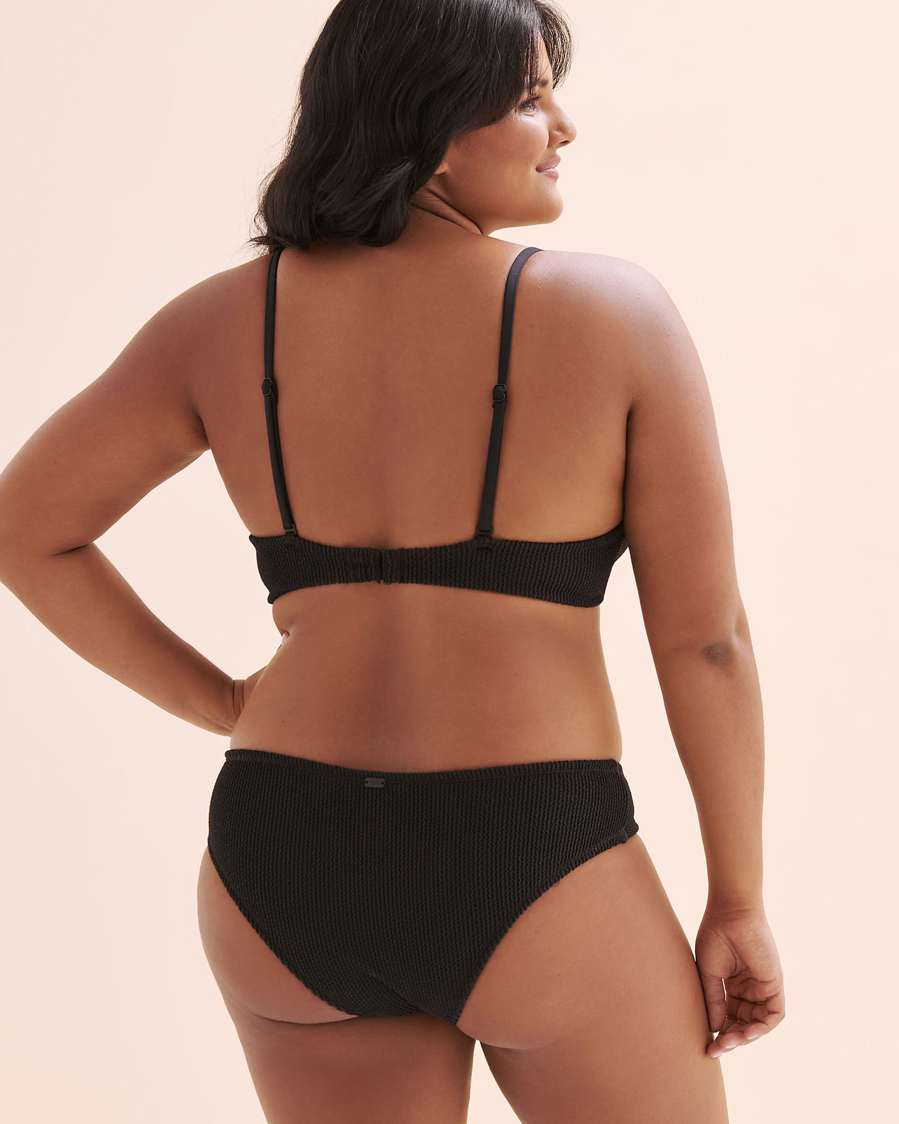 TROPIK Textured Smocked Plunge Bikini Top Black 01100482 - View10