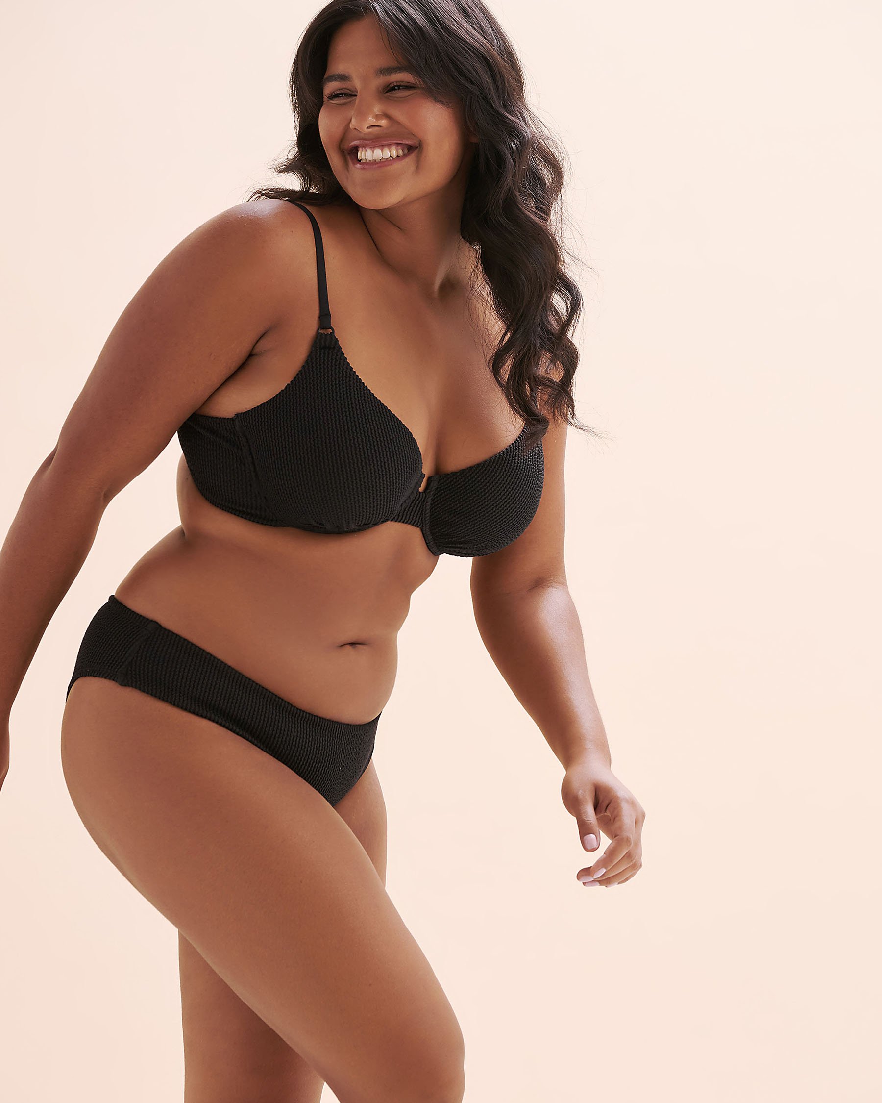 TROPIK Textured Smocked Plunge Bikini Top Black 01100482 - View11