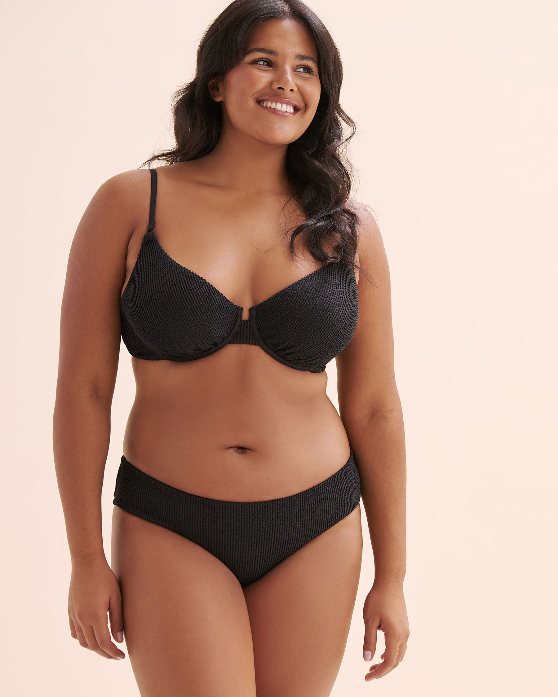 TROPIK Haut de bikini plongeant à smocks texturé Noir 01100482 - View9