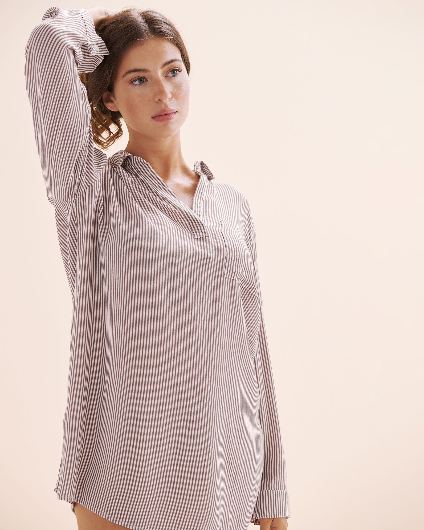 TROPIK Striped Gauze Shirt Brown and white 02100046 - View9