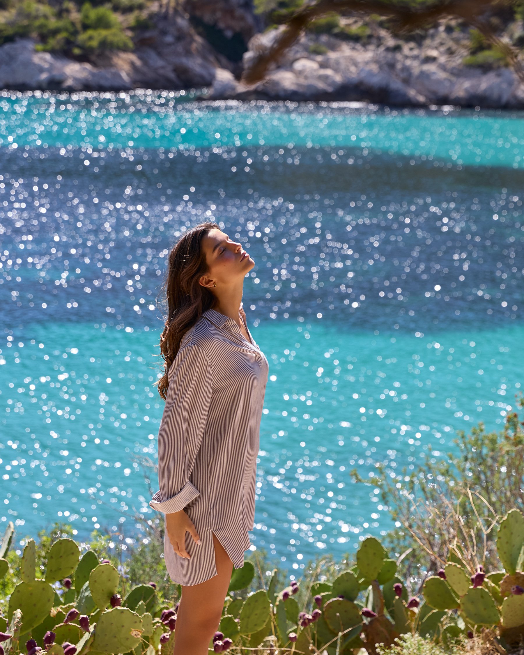 TROPIK Striped Gauze Shirt Brown and white 02100046 - View4