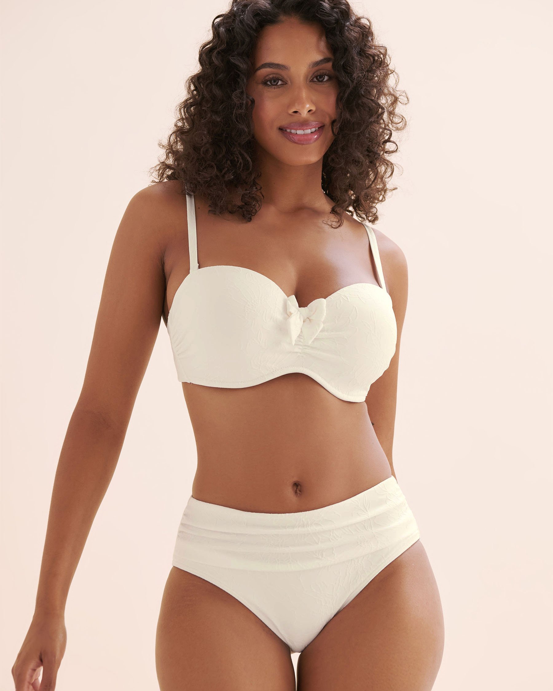 TURQUOISE COUTURE Haut de bikini bandeau bonnet D texturé Blanc 01200122 - View2