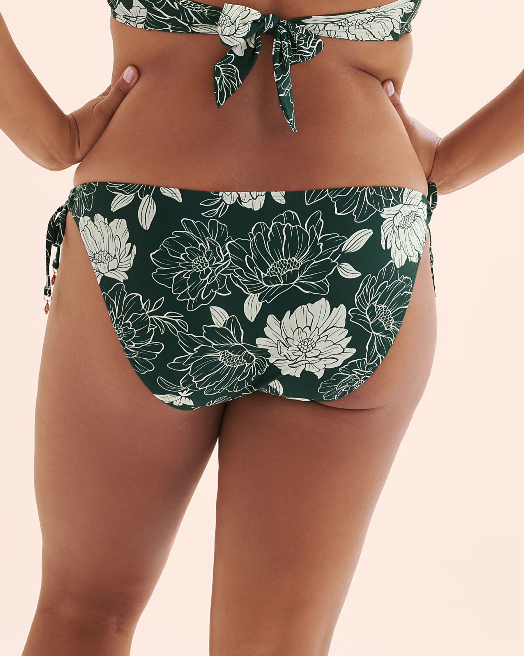 TURQUOISE COUTURE Bas de bikini brésilien taille basse floral Vert et blanc 01300507 - Voir4
