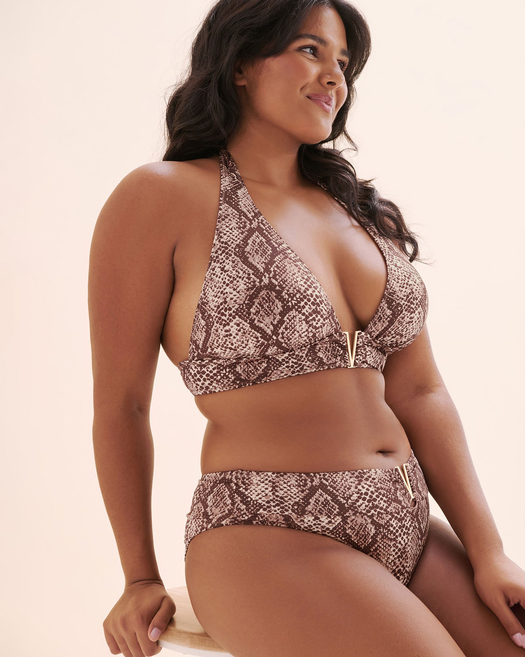 SANTEMARE V-Shaped Jewel Triangle Bikini Top Brown 01100490 - View7