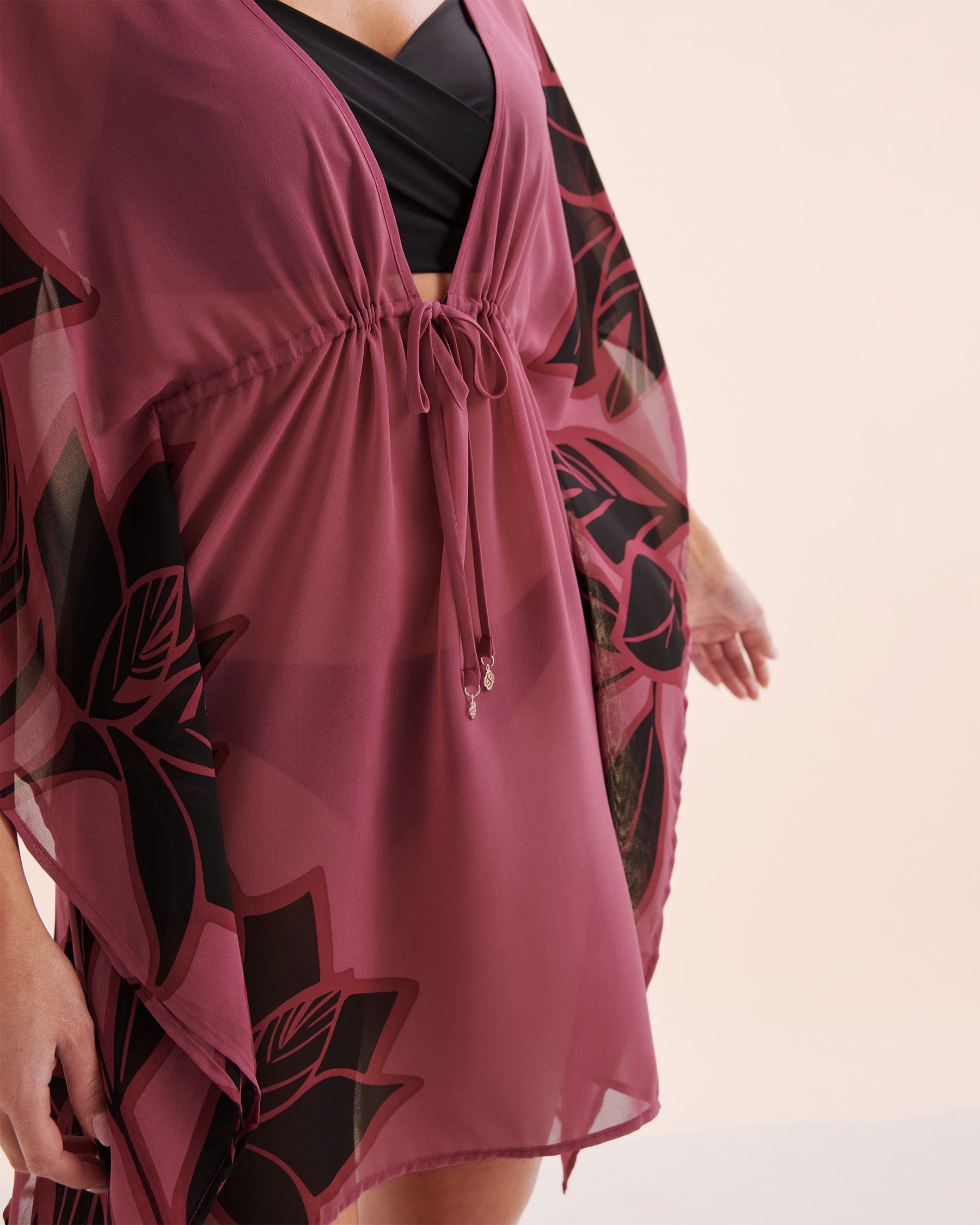 TURQUOISE COUTURE Caftan en chiffon Noir et rose 02400060 - View3