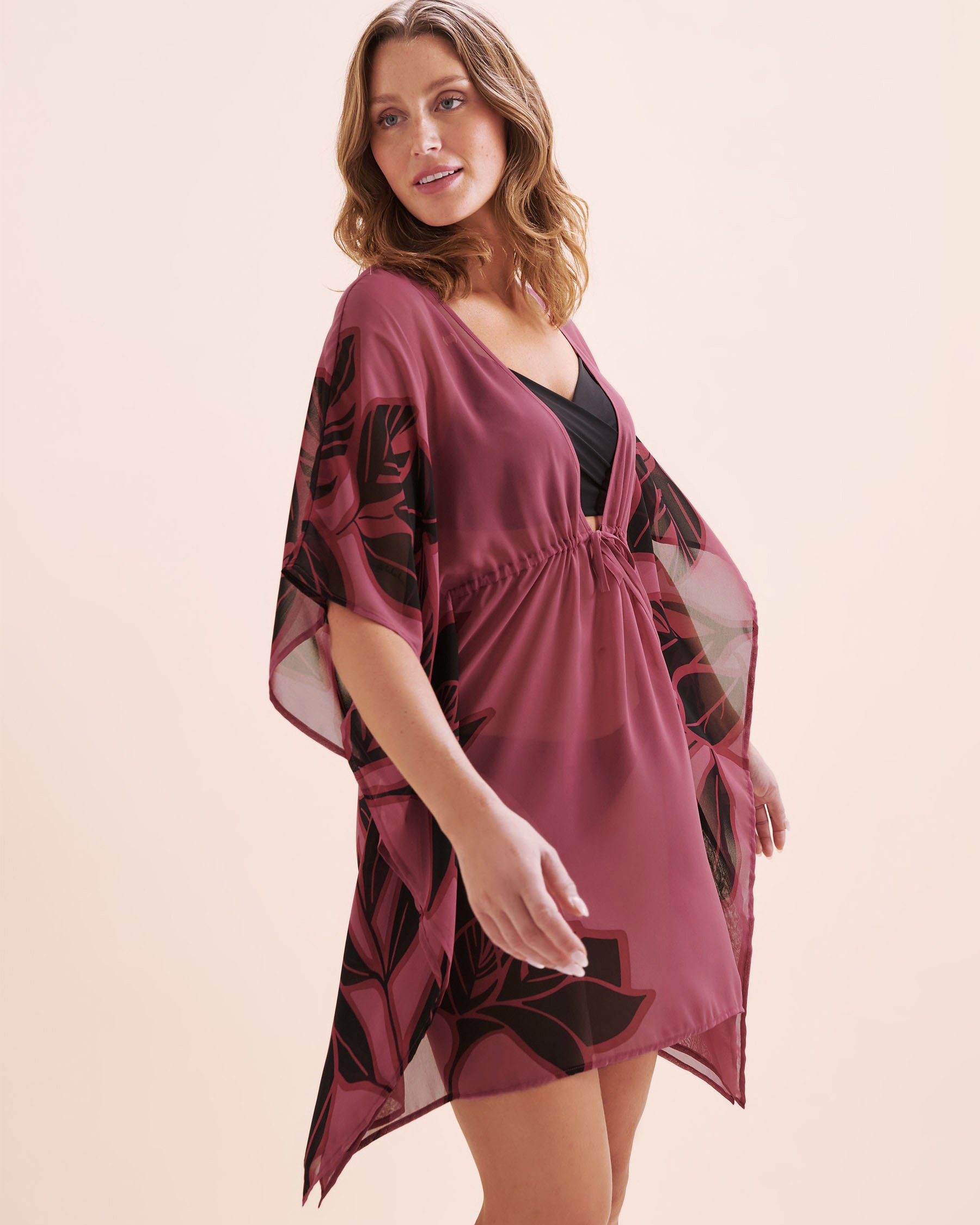 TURQUOISE COUTURE Caftan en chiffon Noir et rose 02400060 - View4