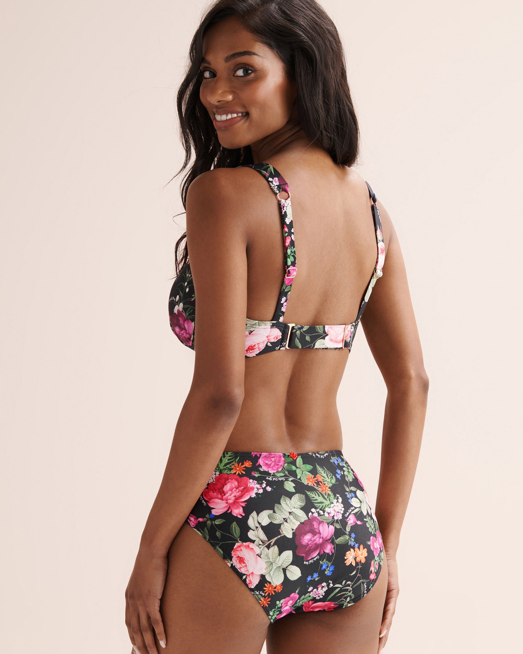 COSTA DEL REY Floral D Cup Plunge Bikini Top Floral Black 01200128 - View2