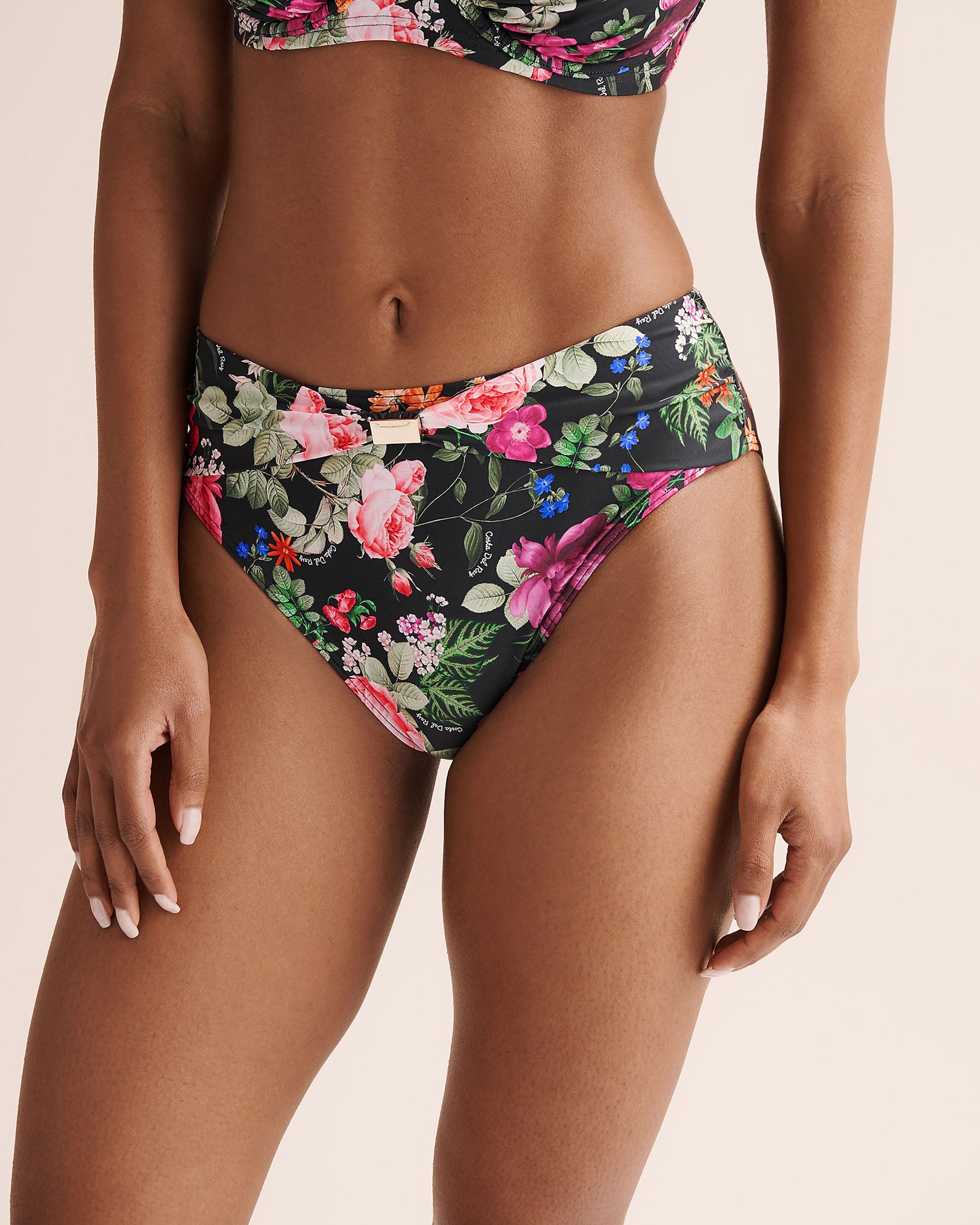 COSTA DEL REY Floral Mid-Rise Tummy Control Bikini Bottom Floral Black 01300543 - View3