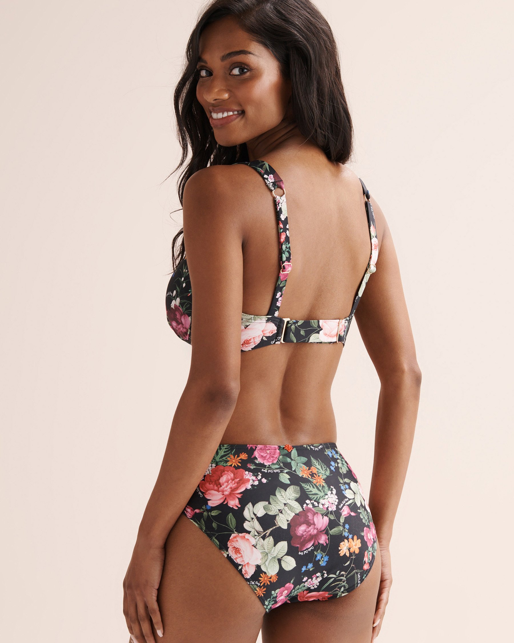 COSTA DEL REY Floral D Cup Plunge Bikini Top Floral Black 01200128 - View2
