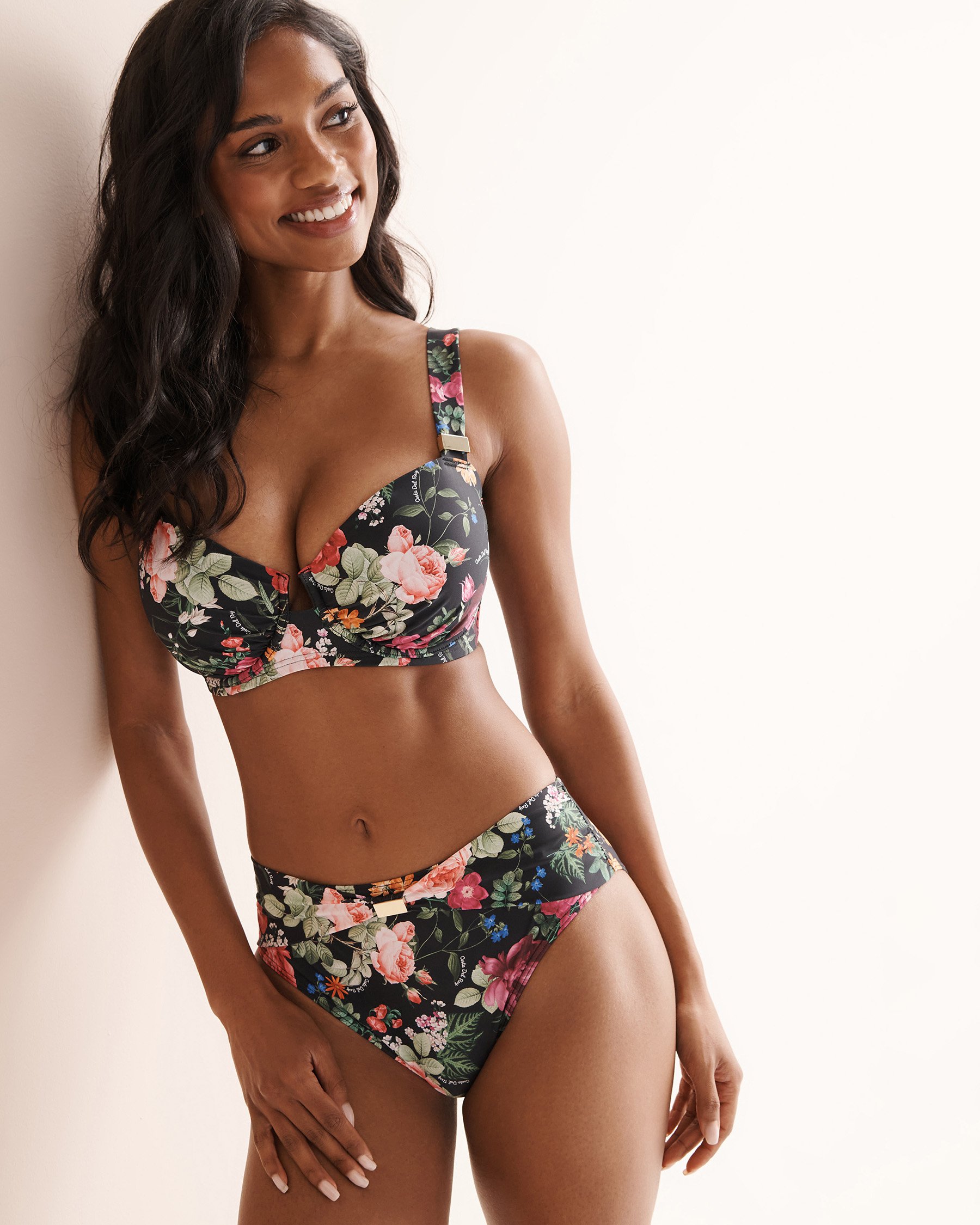 COSTA DEL REY Floral D Cup Plunge Bikini Top Floral Black 01200128 - View4