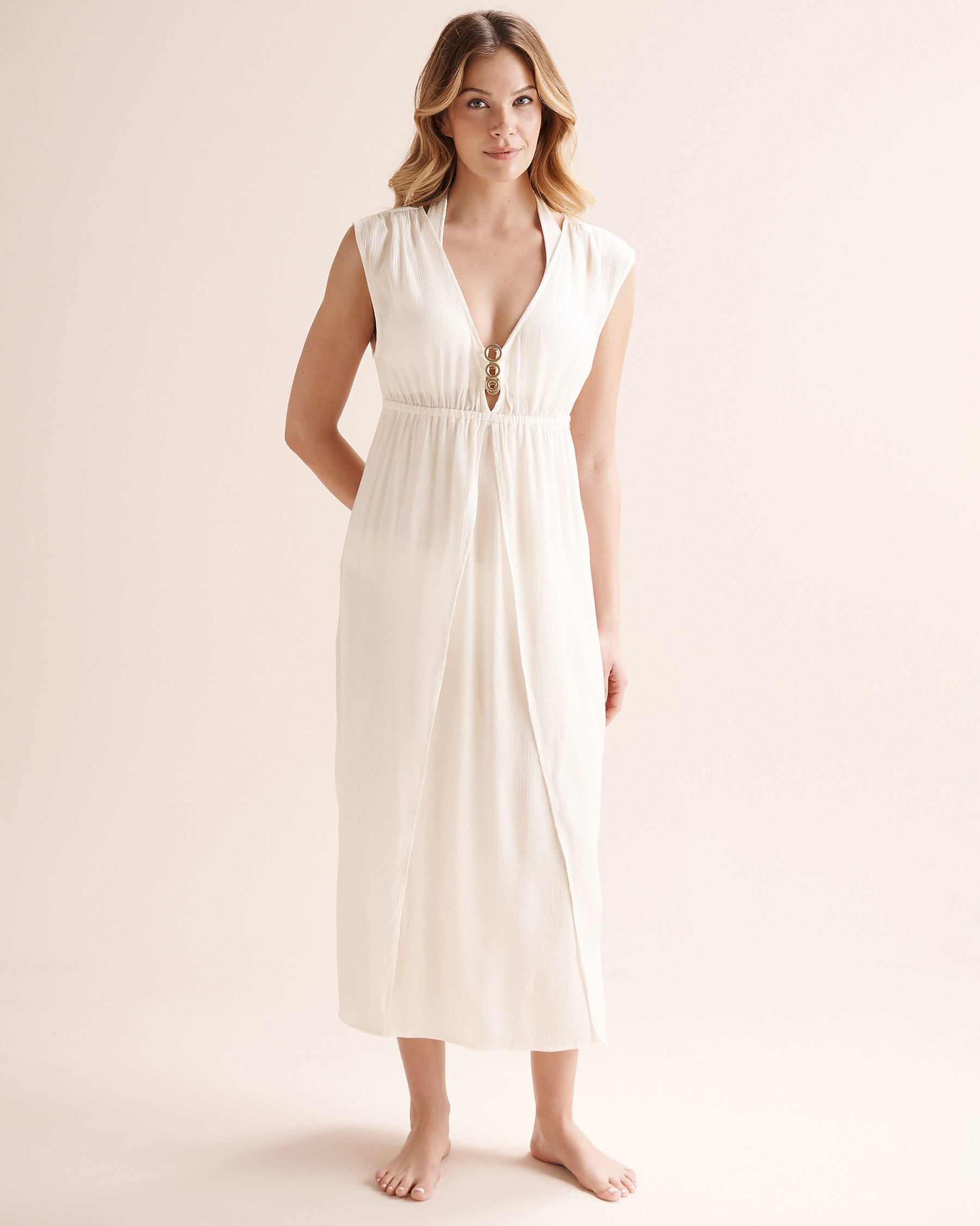 SANTEMARE Crinkle Viscose Dress White 02300181 - View1