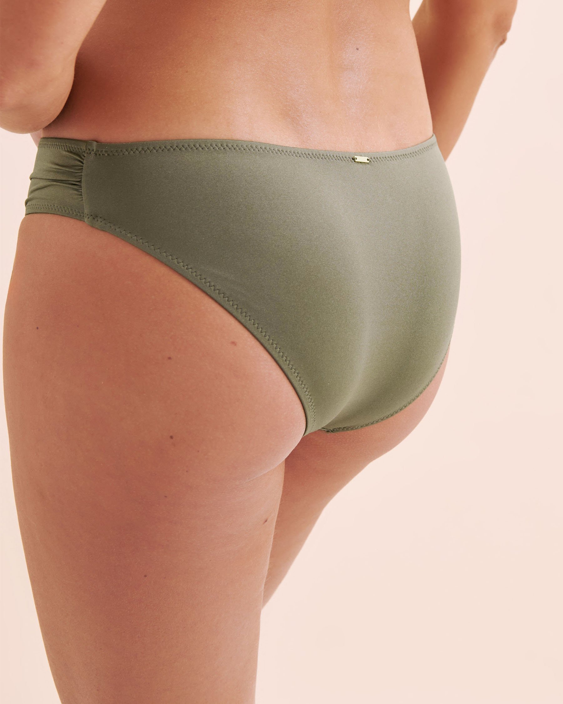 EVERYDAY SUNDAY Classic Shirred Sides Bikini Bottom Green Olive ESBEAW05769A - View4