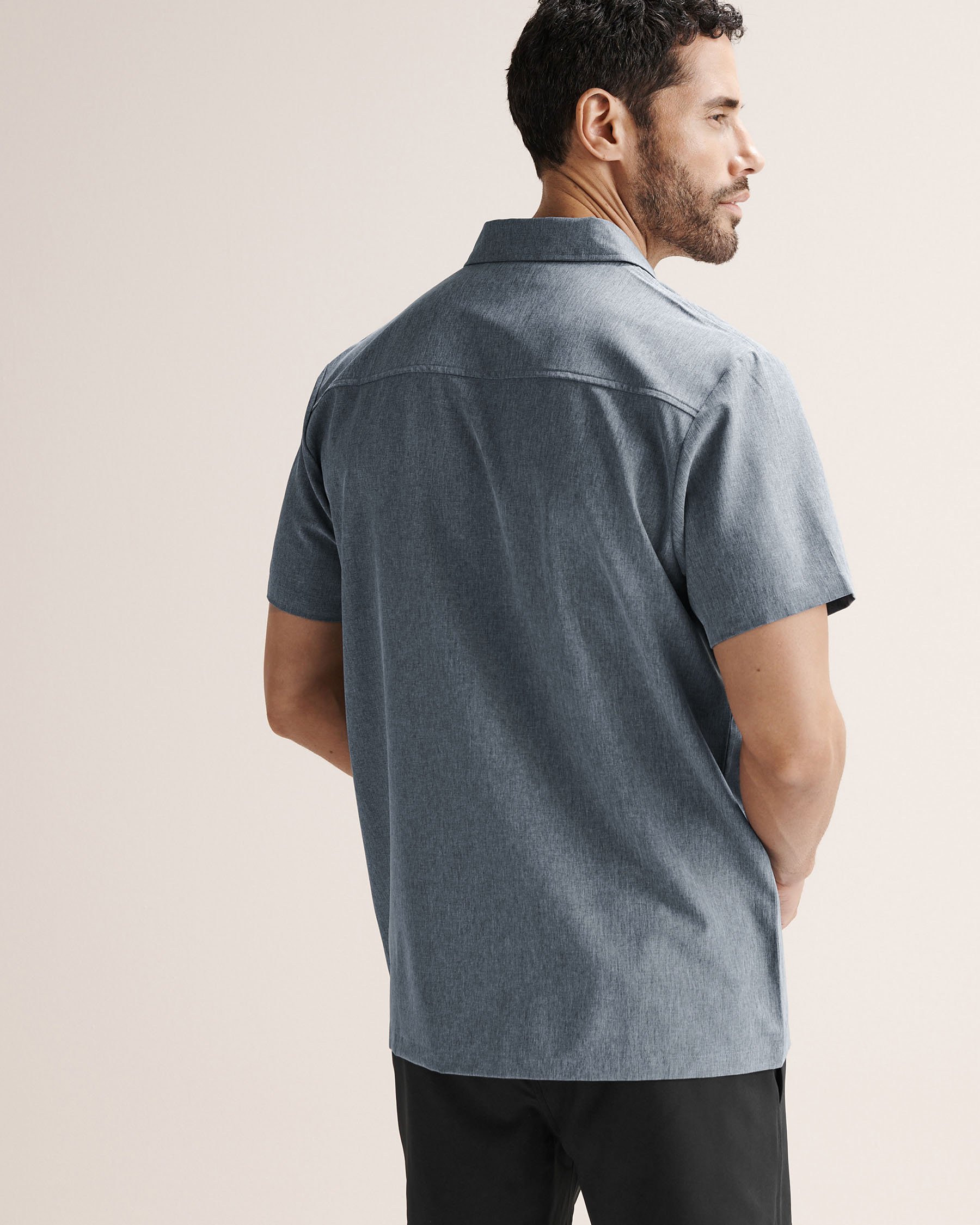 HAMABE Hybrid Short Sleeves Shirt Heather navy blue 04100054 - View3