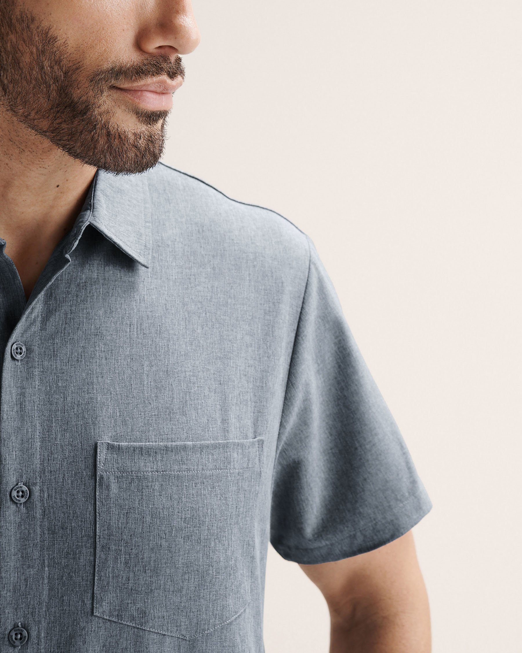 HAMABE Hybrid Short Sleeves Shirt Heather navy blue 04100054 - View4