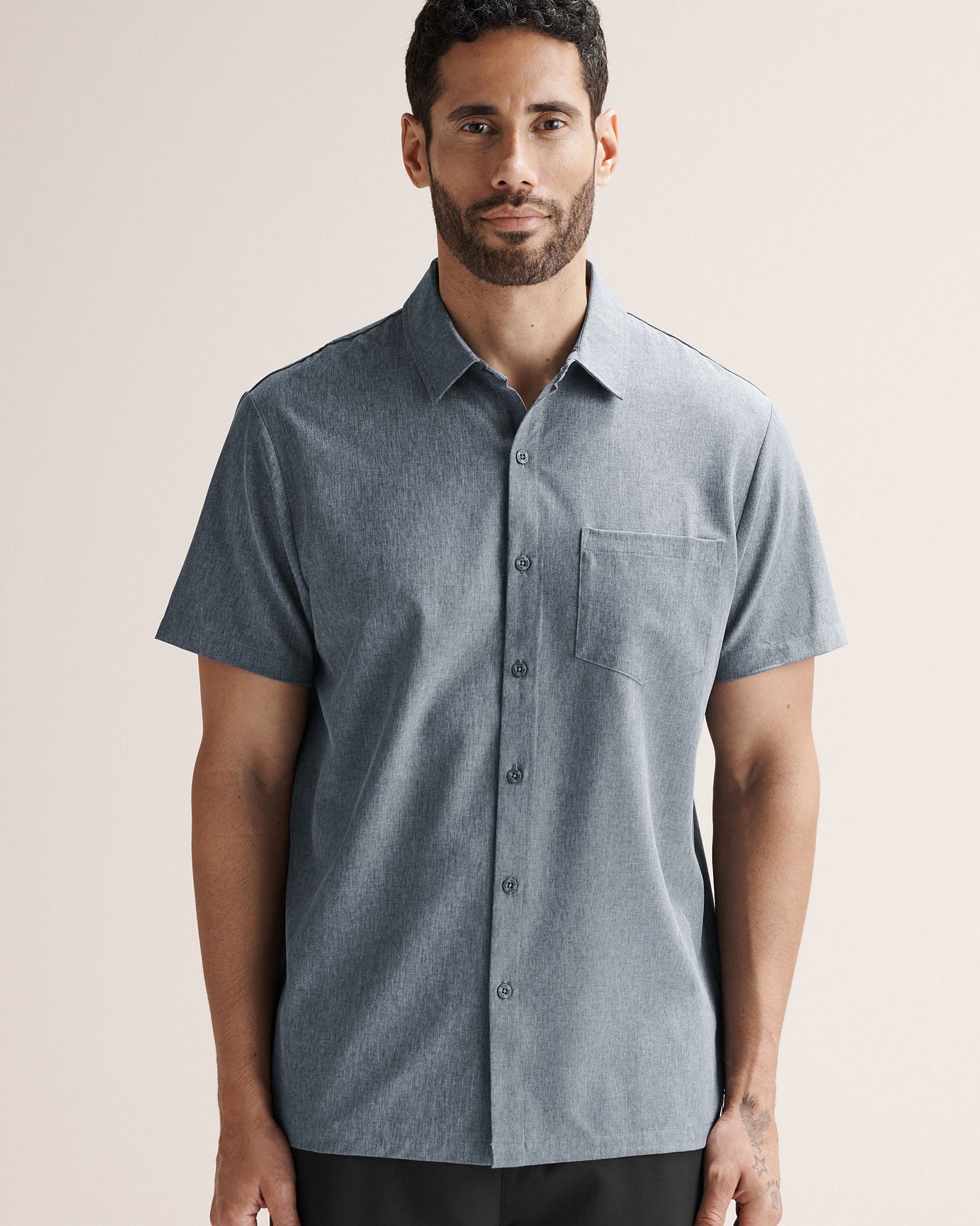 HAMABE Chemise à manches courtes hybride Bleu marin chiné 04100054 - View2