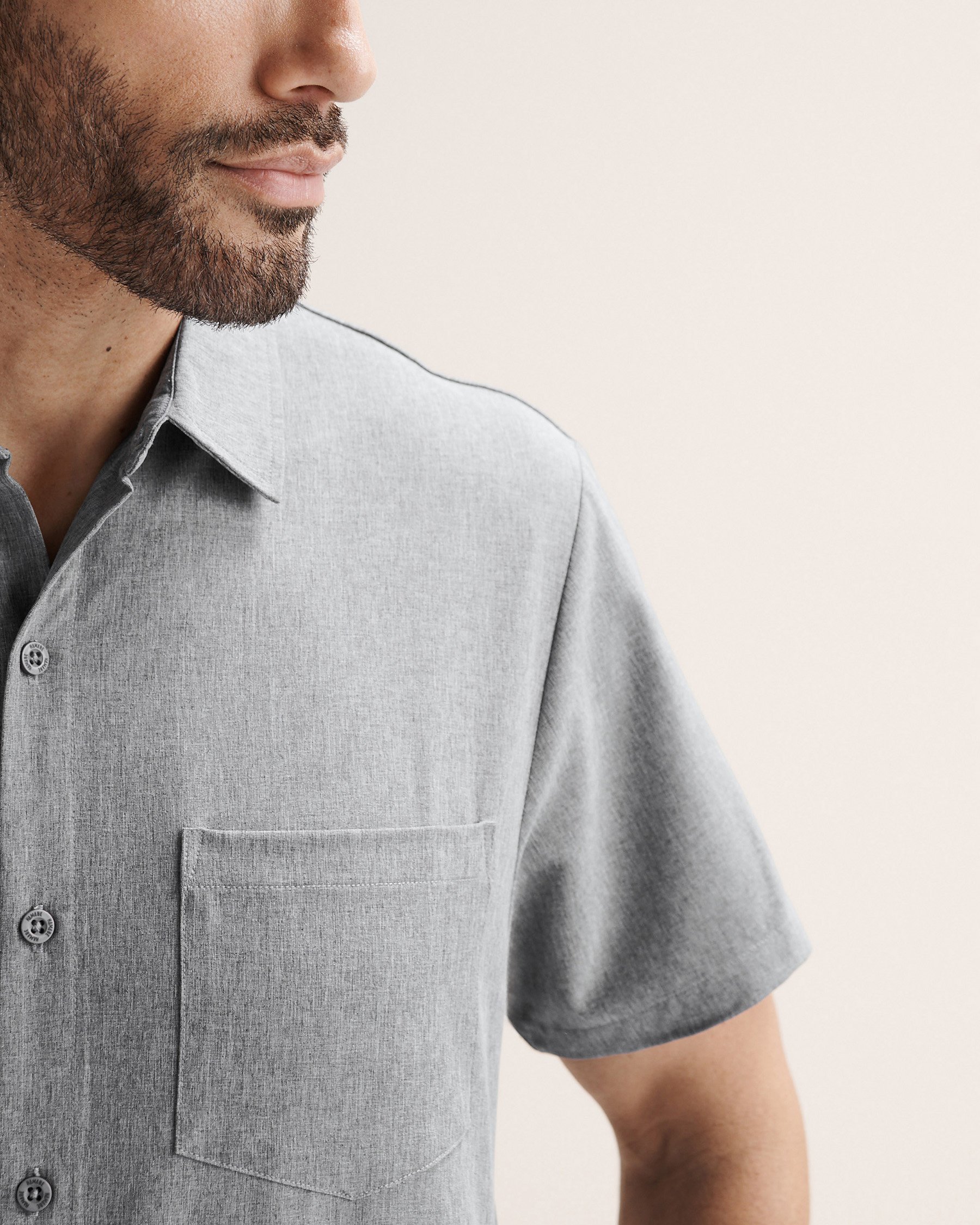 HAMABE Chemise à manches courtes hybride Bleu marin chiné 04100054 - Voir3