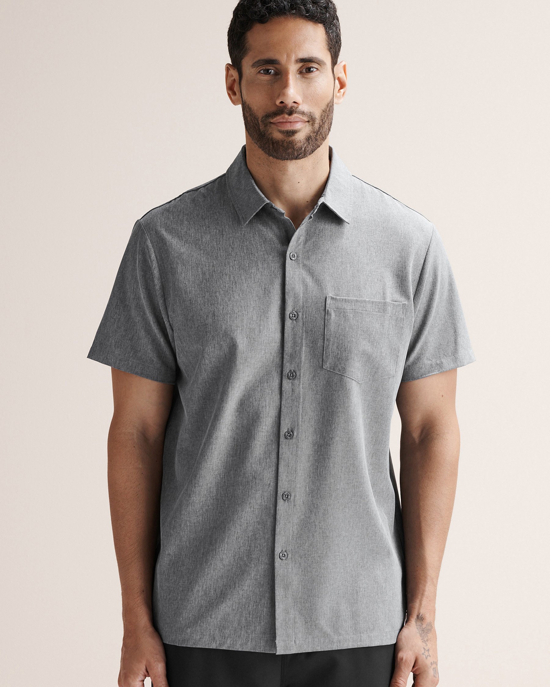 HAMABE Chemise à manches courtes hybride Bleu marin chiné 04100054 - Voir4