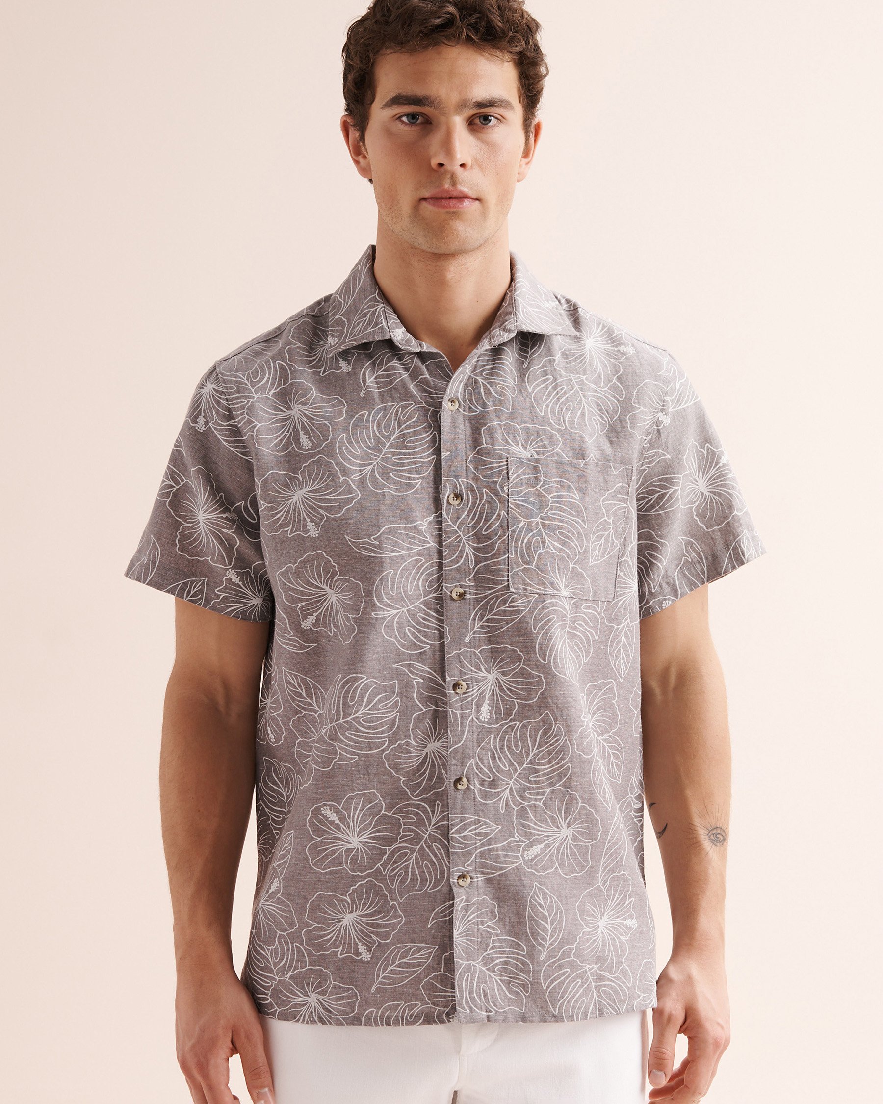 OFF THE BEACH Linen Blend Short Sleeves Shirt Grey 04100070 - View1
