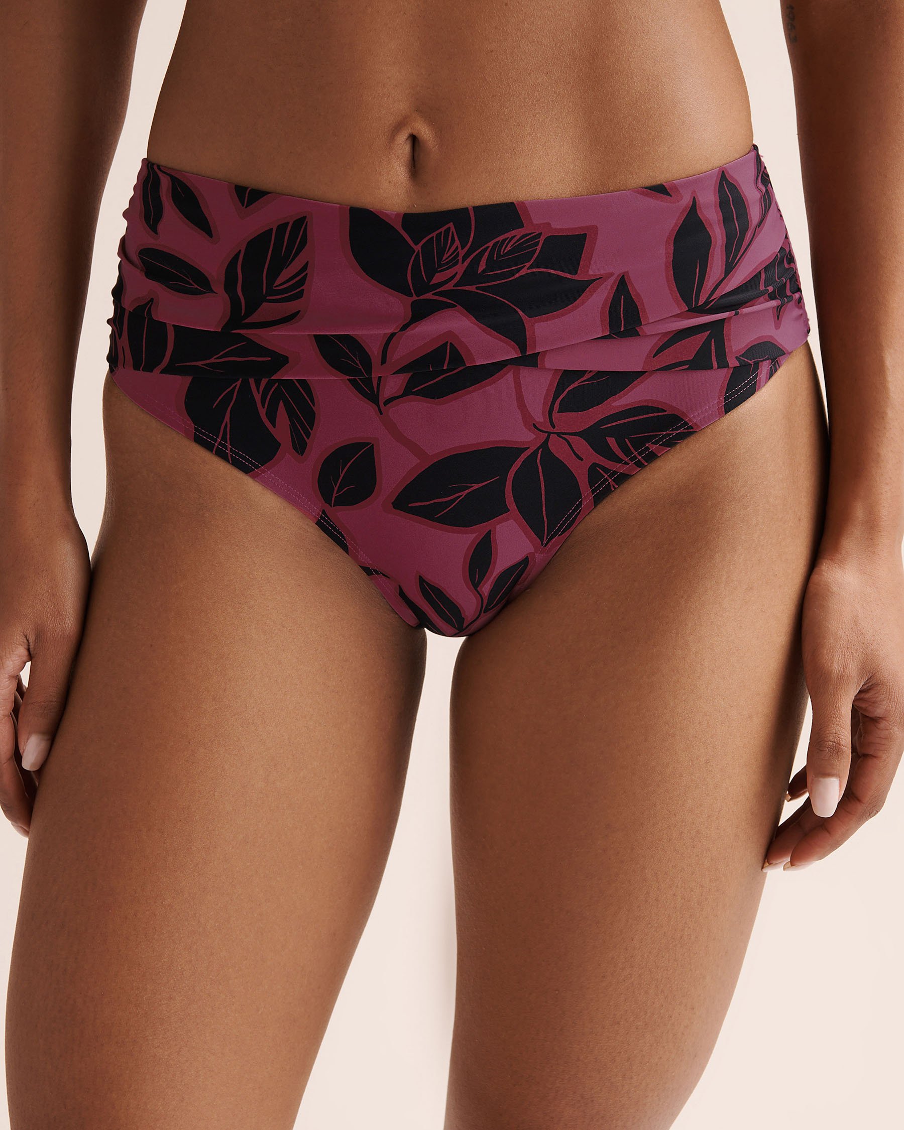 TURQUOISE COUTURE Shirred Mid-Rise Bikini Bottom Violet and black 01300524 - View4